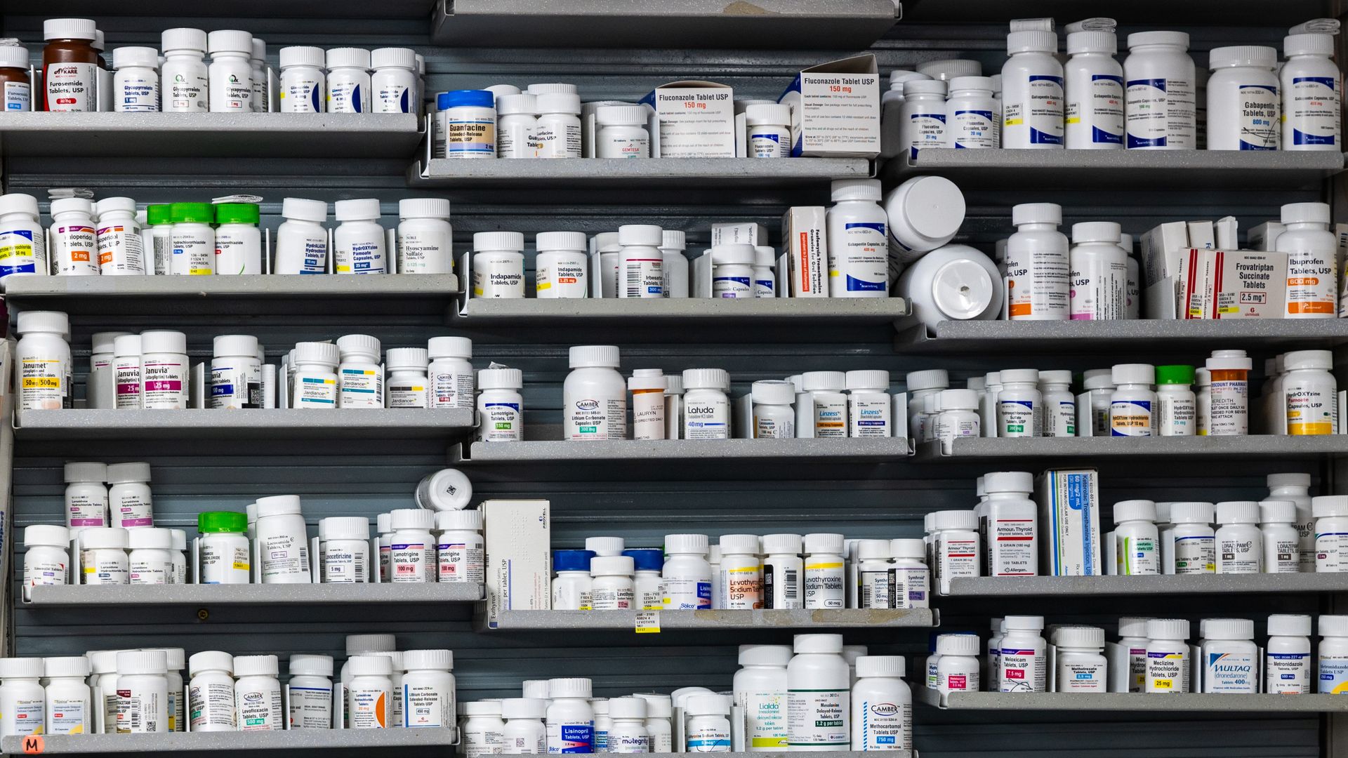Prescription medicines on a shelf