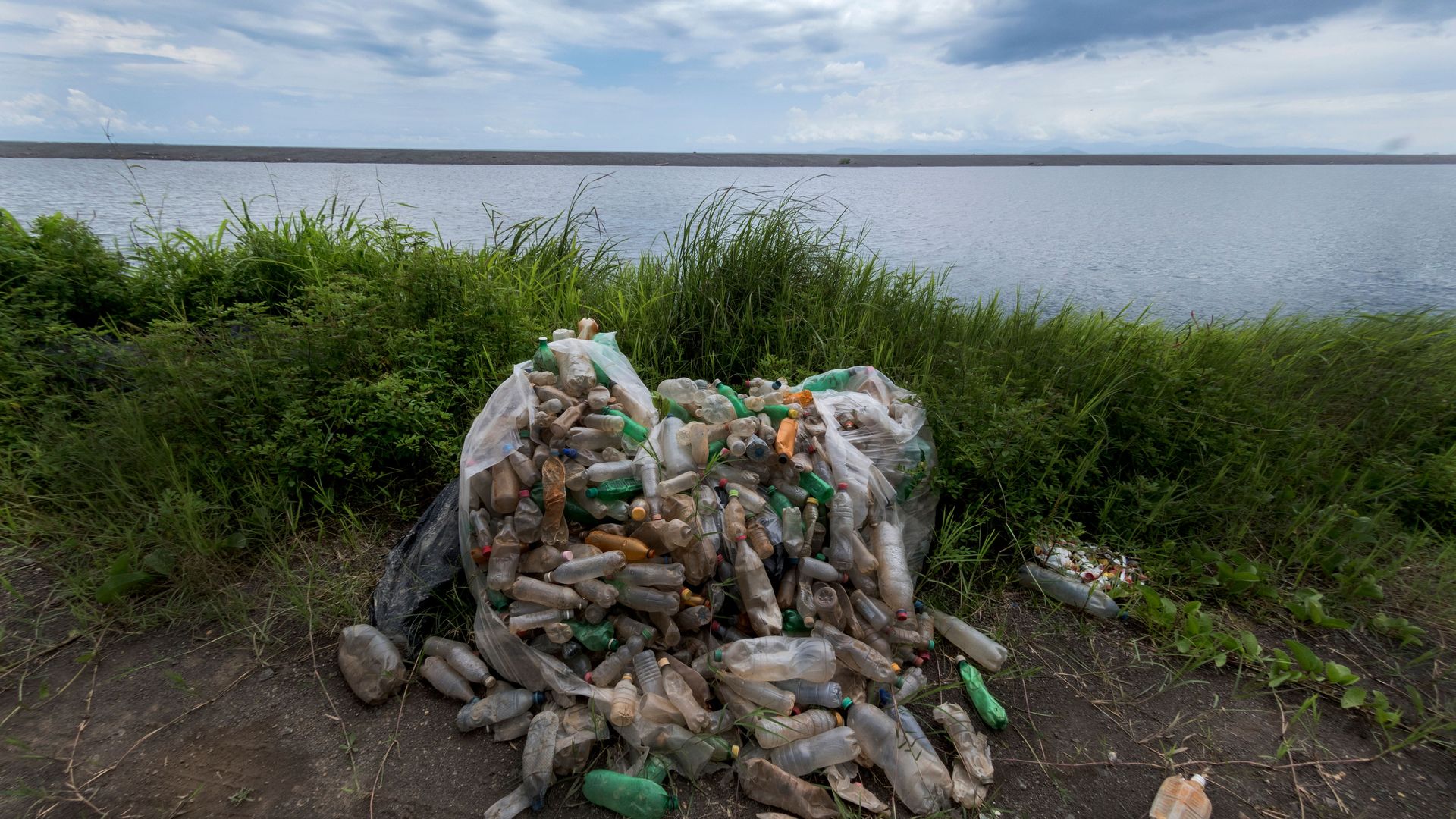 View of collected plastic waste at Guacalillo beach, in Puntarenas, Costa Rica