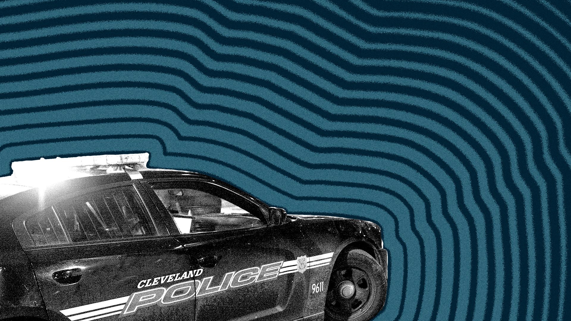 Photo illustration of a Cleveland Police cruiser with lines radiating from it.