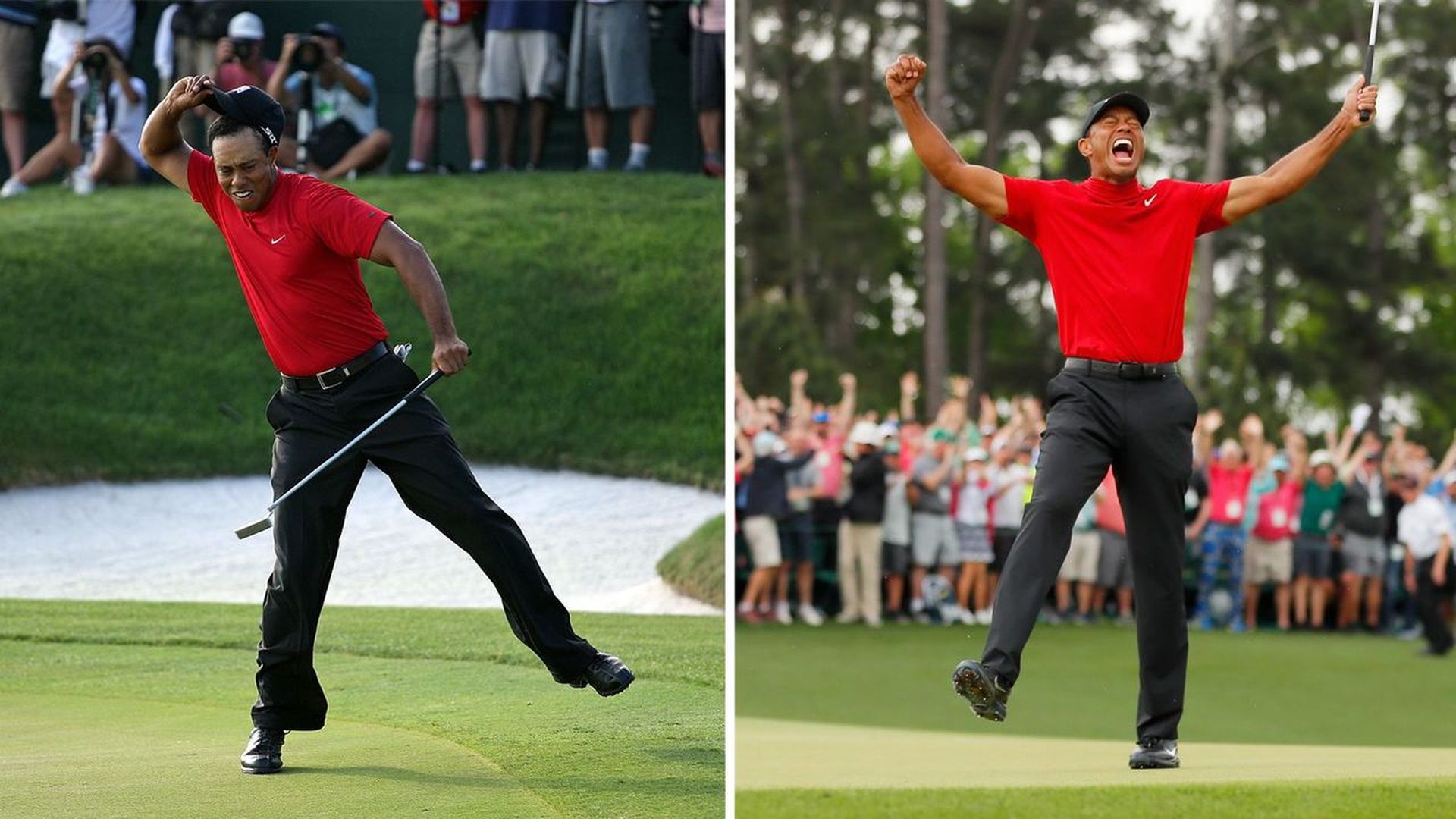 Tiger in 2008, and on Sunday. Photos: Andy Lyons/Getty Images; Kevin C. Cox/Getty Images