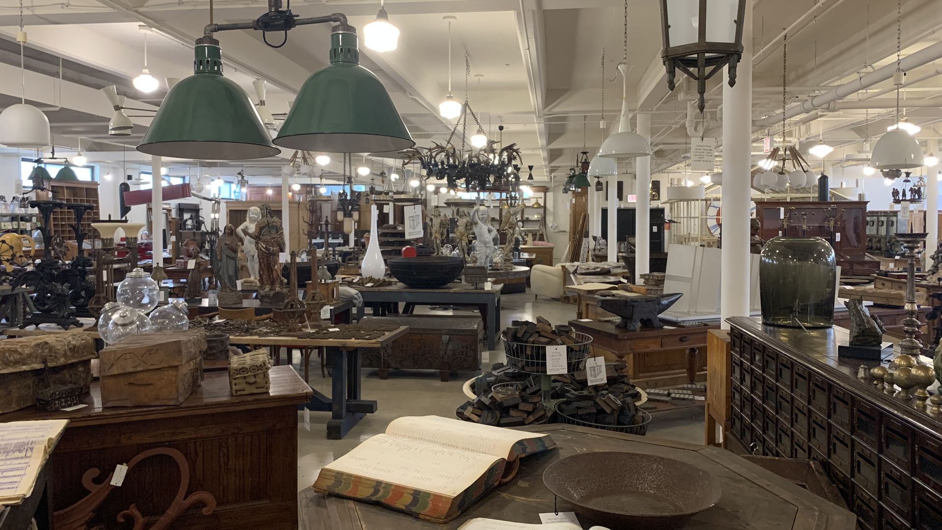 Photo of a room of antiques. 