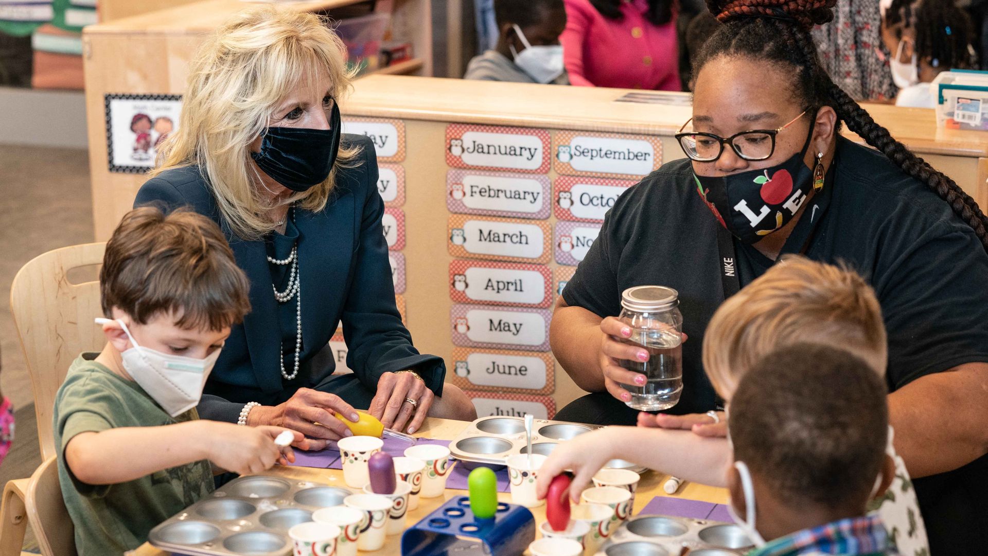 First lady Jill Biden is seen in a classroom during a visit Friday to Birmingham, Ala.