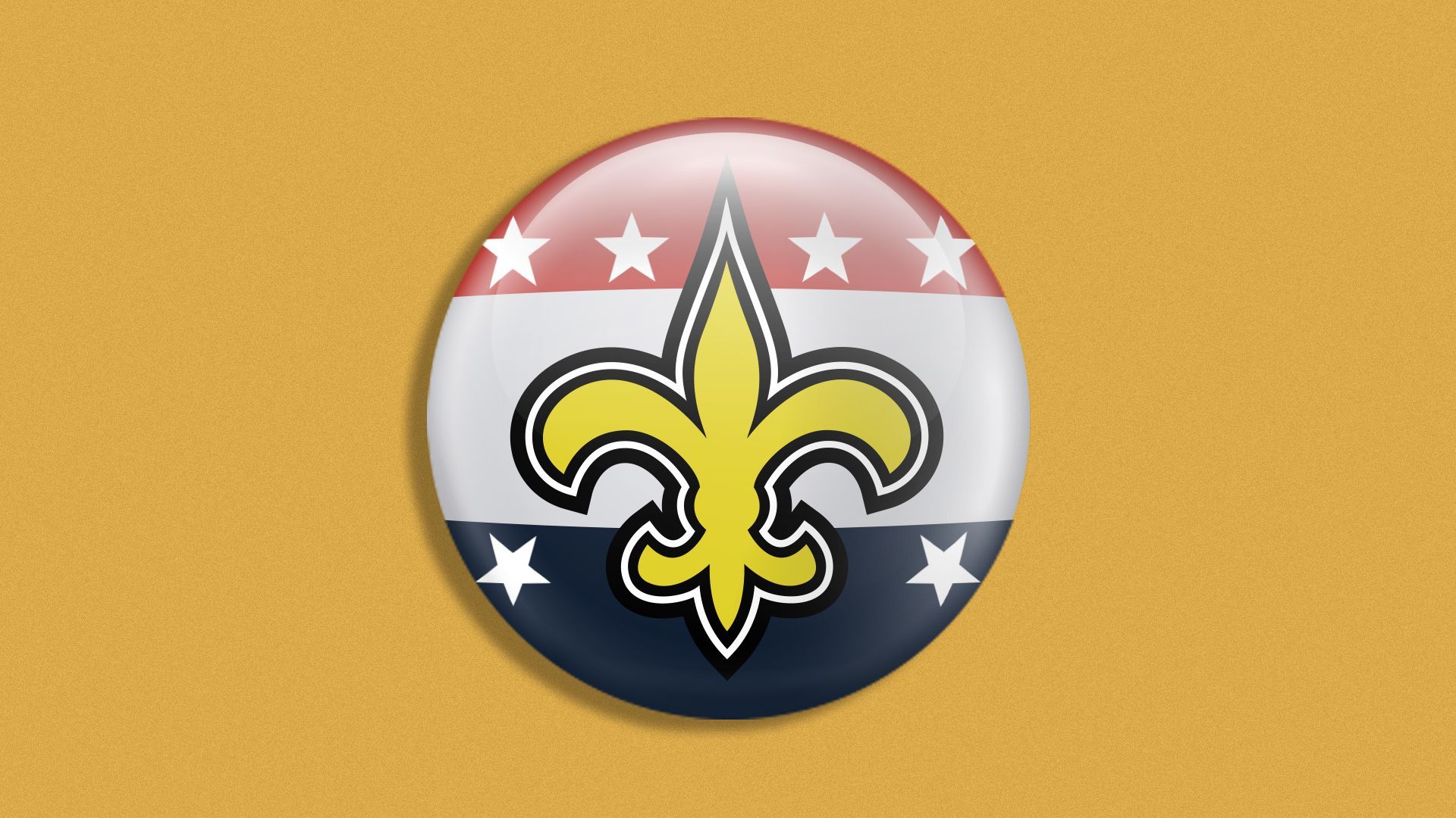 Illustration of a fleur de lis on a voter's button.