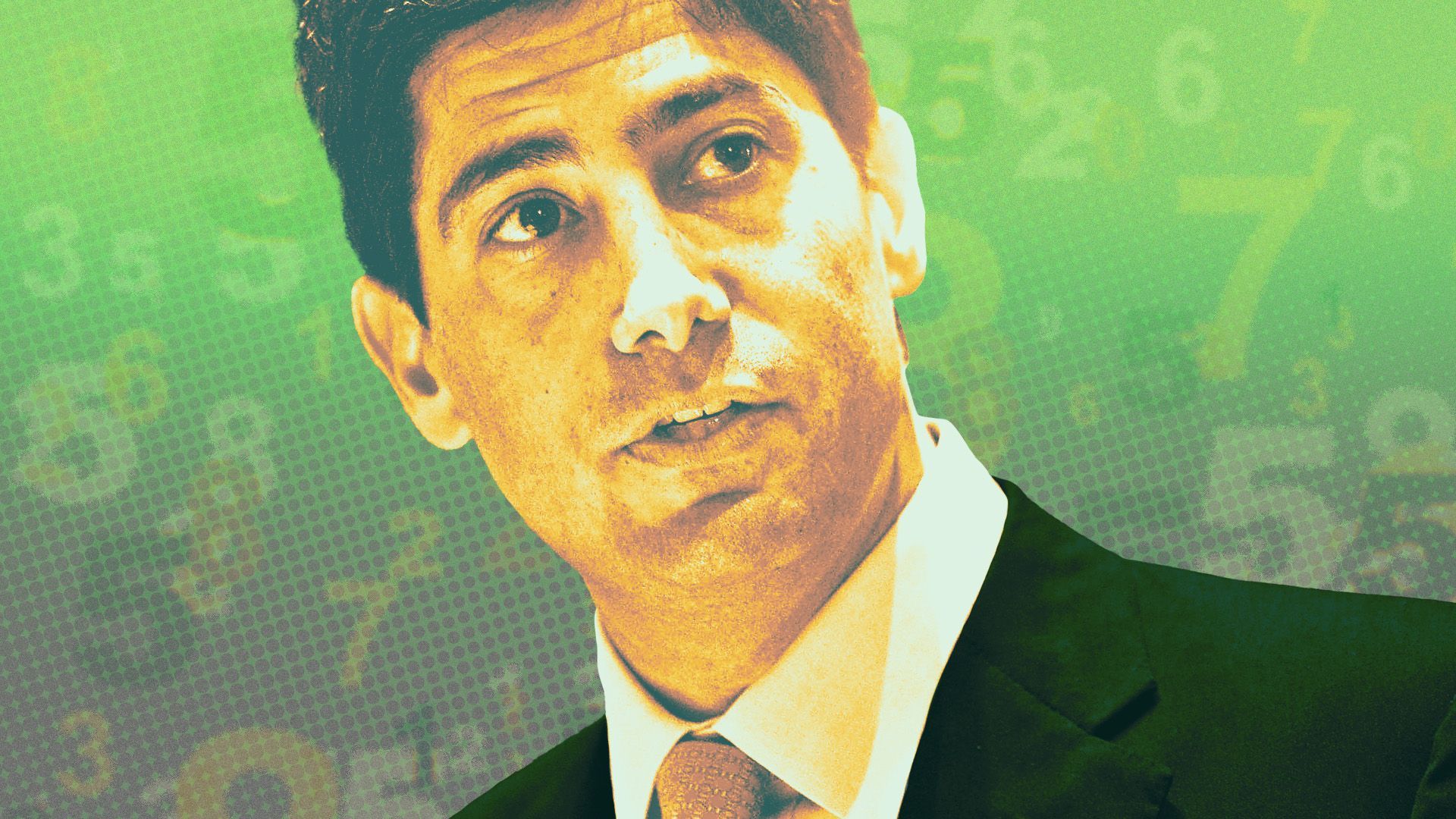 Photo illustration of new fed chair Kevin Warsh with numbers in the background