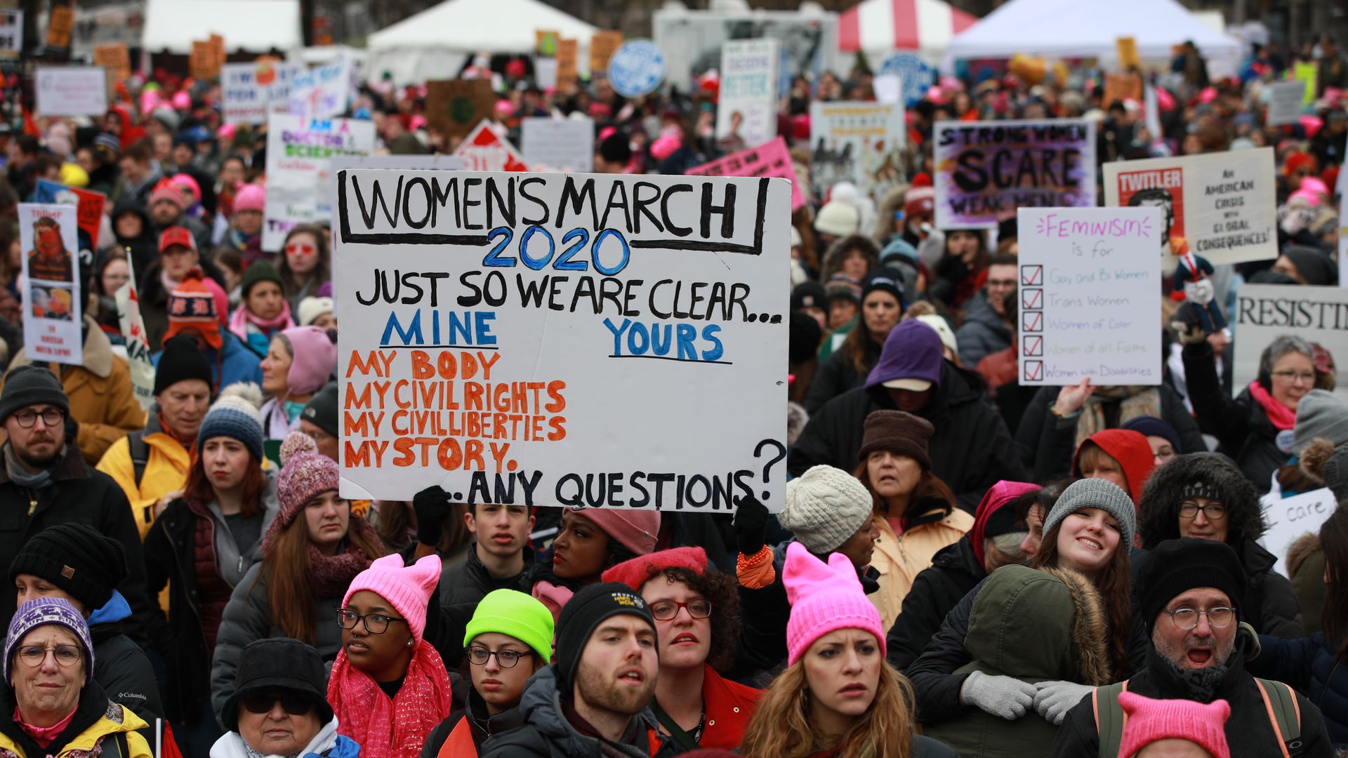 People participate in the Women's March as they protest against the U.S. President Donald Trump in Washington, United States on January 18