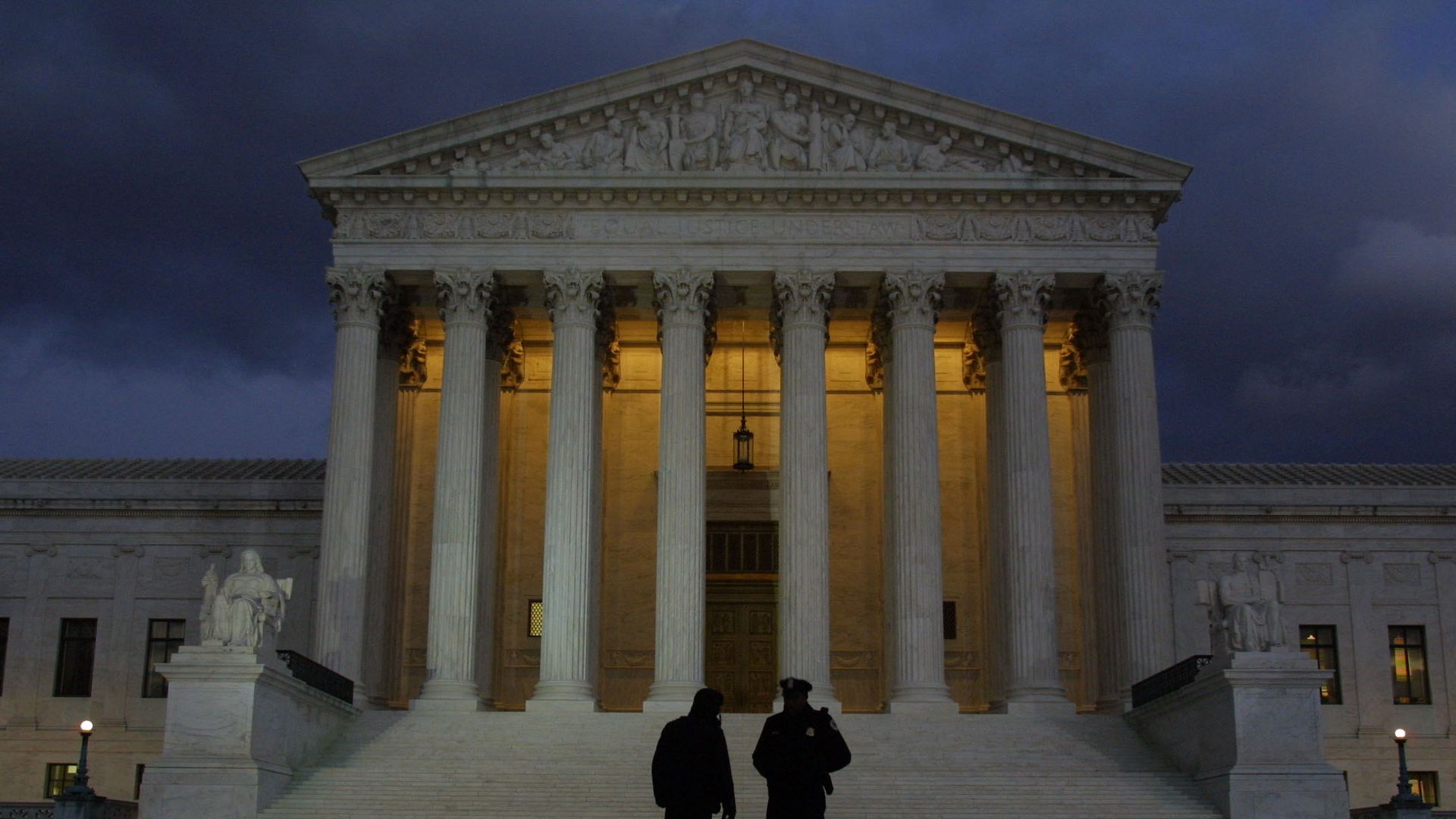 The Supreme Court building at night