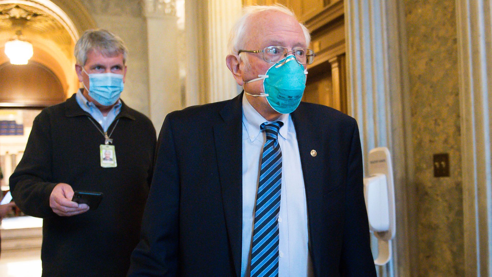 Bernie Sanders wears a face mask in the Capitol