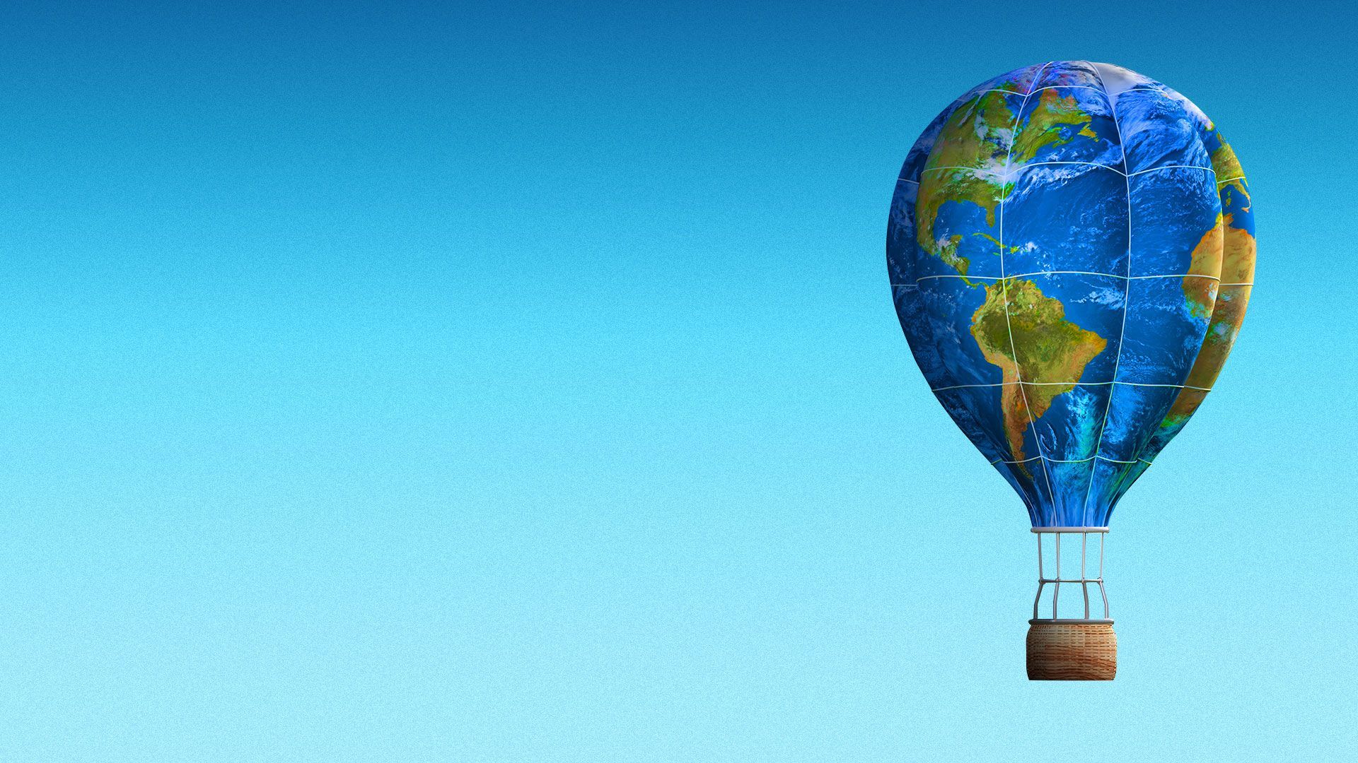 Illustration of a hot air balloon with the Earth as the balloon portion.