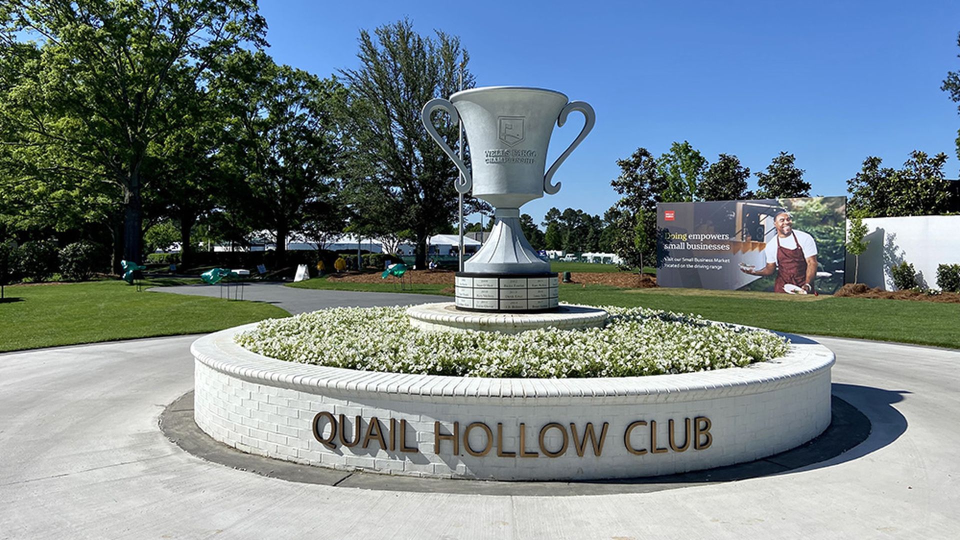 The Wells Fargo Championship entrance includes a replica of the trophy.
