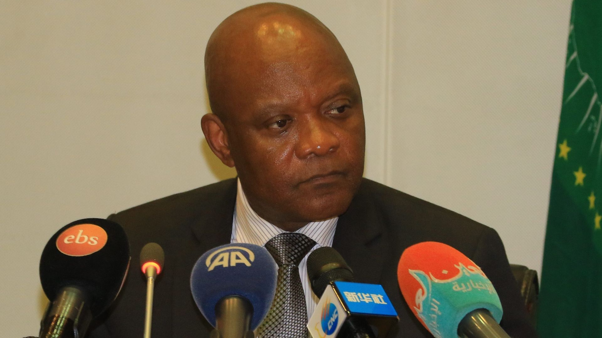 Photo of Africa CDC director Dr. John Nkengasong speaking at a press briefing