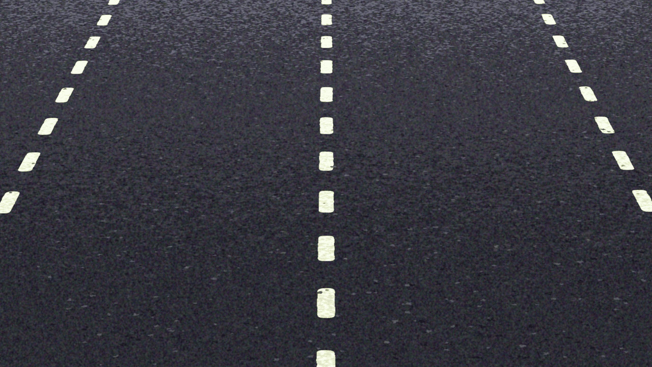 Animated illustration of two lanes in a paved street, with the words "DRIVE THRU," painted in yellow, moving up each lane.