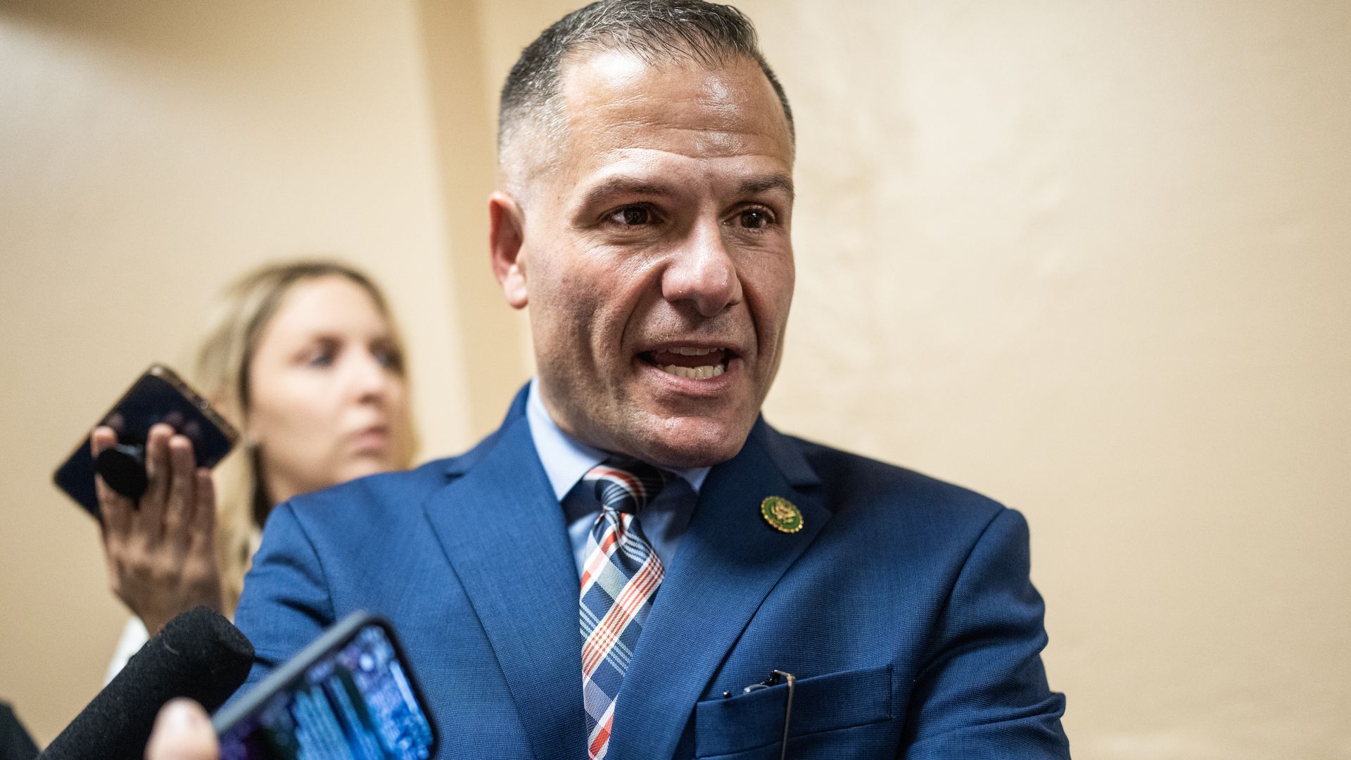 UNITED STATES - SEPTEMBER 27: Rep. Marc Molinaro, R-N.Y., talks with reporters after a meeting of the House Republican Conference in the U.S. Capitol on Wednesday, September 27, 2023. (Tom Williams/CQ-Roll Call, Inc via Getty Images)