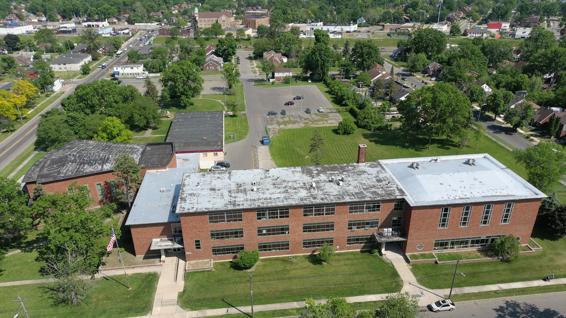 The empty school shown from above.