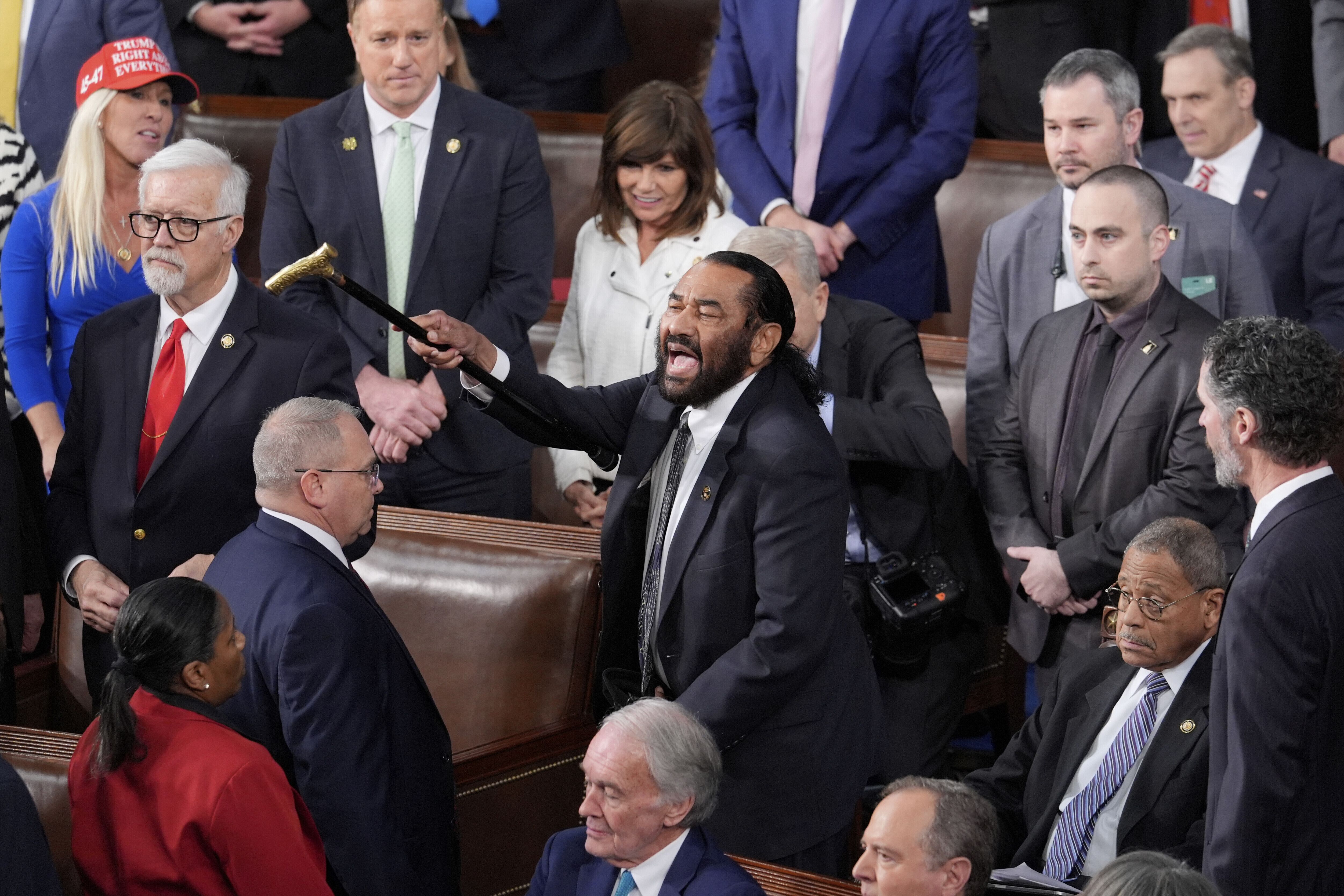 Rep. Al Green (D-Texas) is escorted out of President Trump's address to Congress on March 4, 2025.