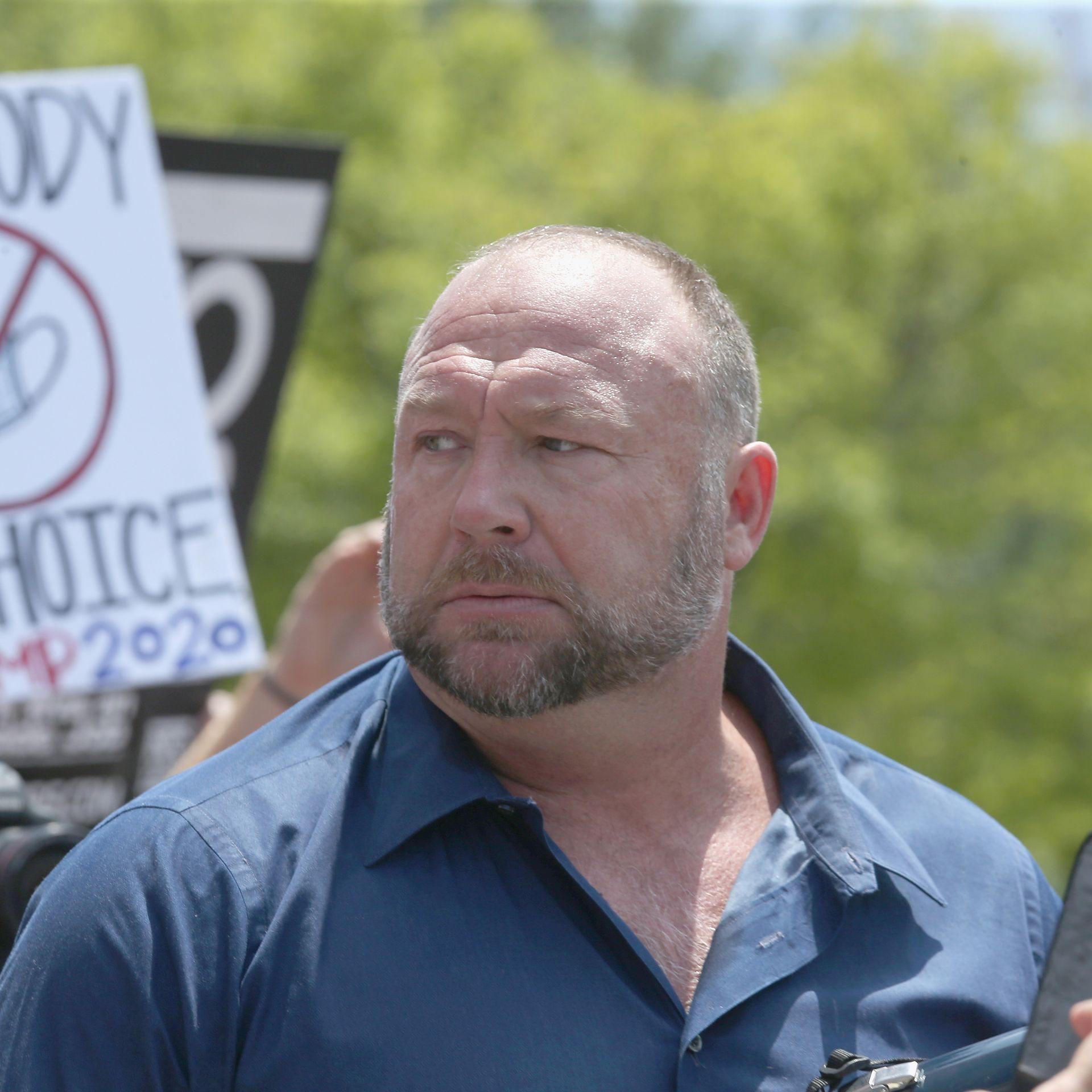 Alex Jones during a protest at the Texas State Capitol in Austin in April 2020.