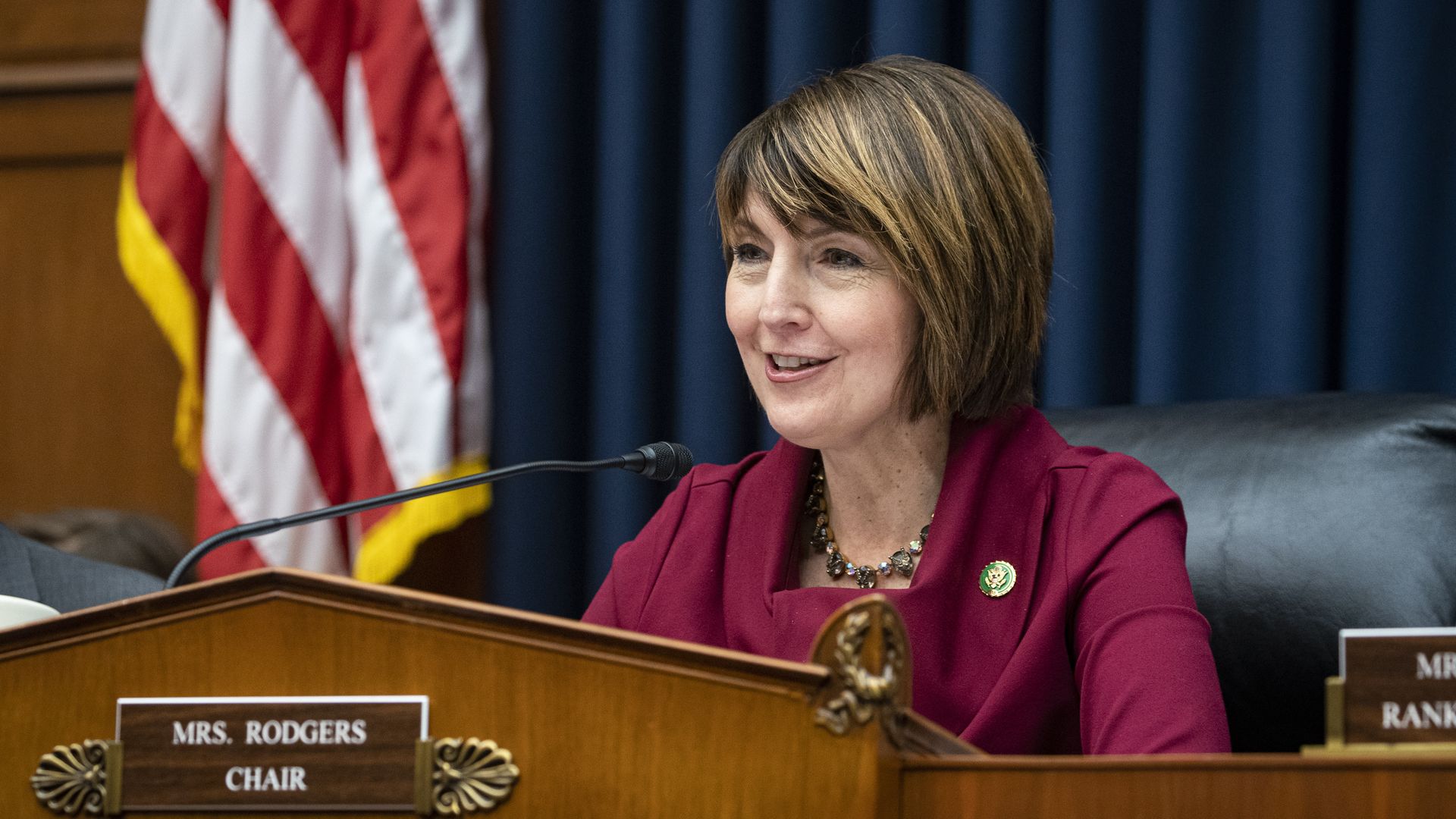 Rep. Cathy McMorris Rodgers, a Republican from Washington and chair of the House Energy and Commerce Committee, speaks during a business meeting in Washington, DC, US, on Tuesday, Jan. 31