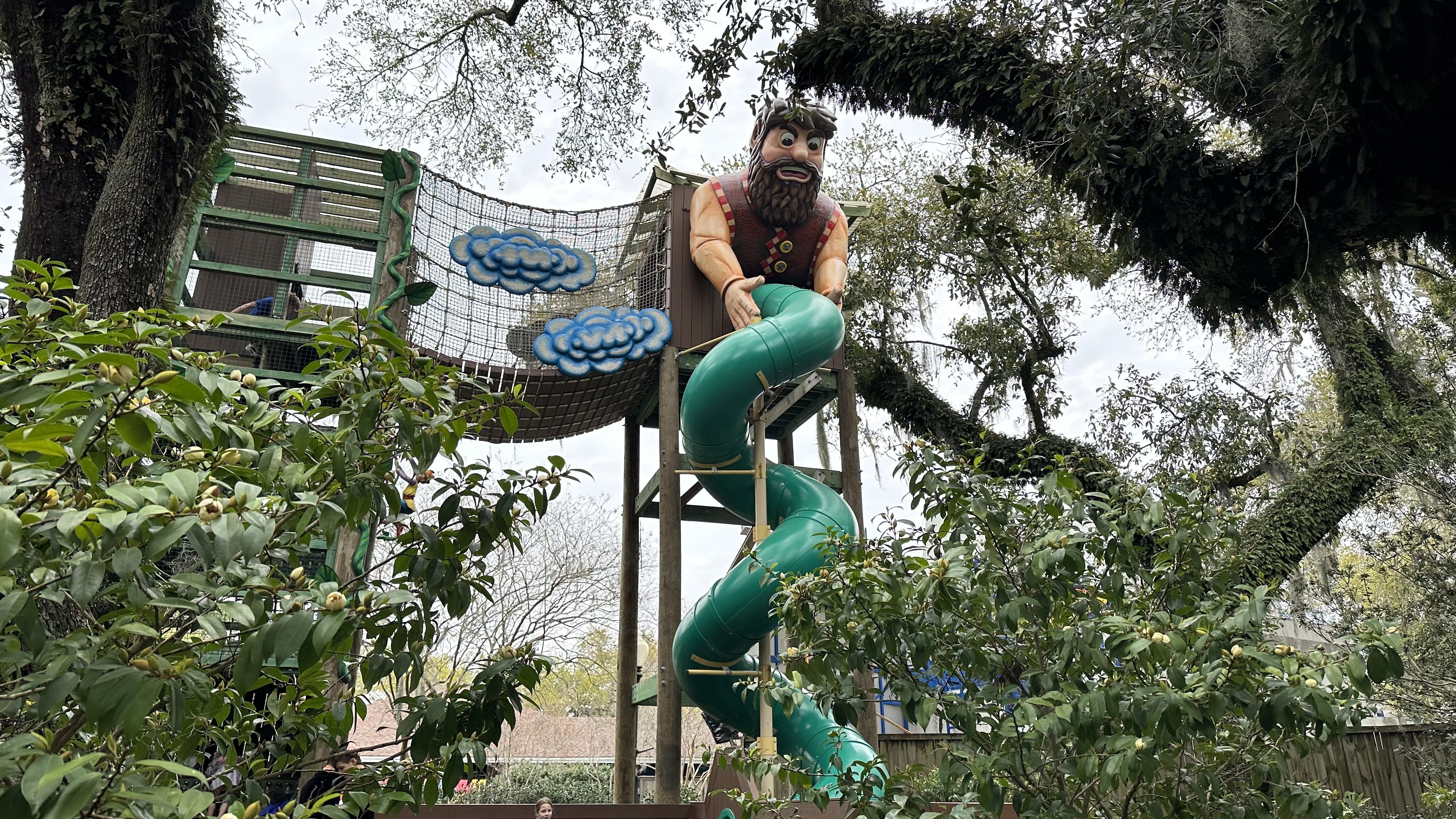 Photo shows the Jack and the Beanstalk slide at Storyland in New Orleans City Park.