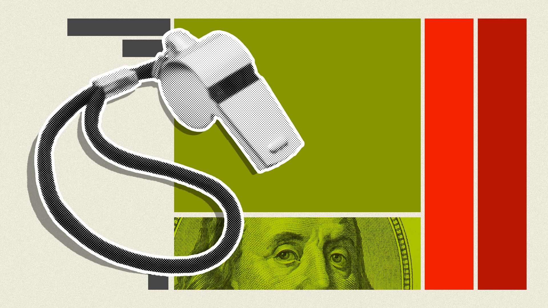 Illustrated collage of a whistle over square abstract blocks.