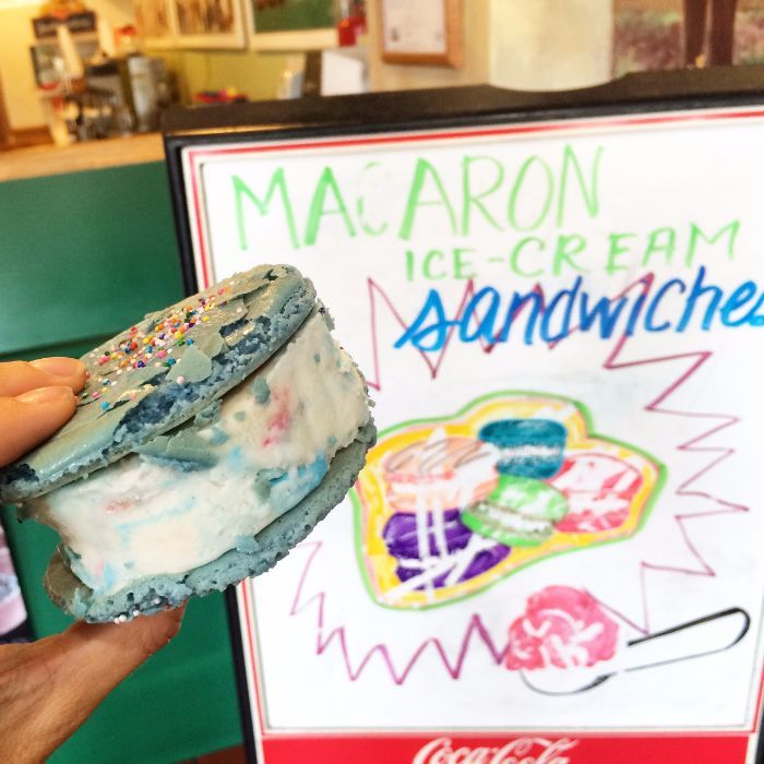 Birthday cake flavored macaron ice cream sandwich at Ninety's