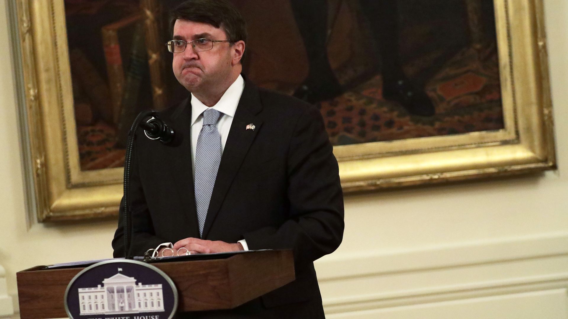 U.S. Veterans Affairs Secretary Robert Wilkie speaking in the White House in June 2020.