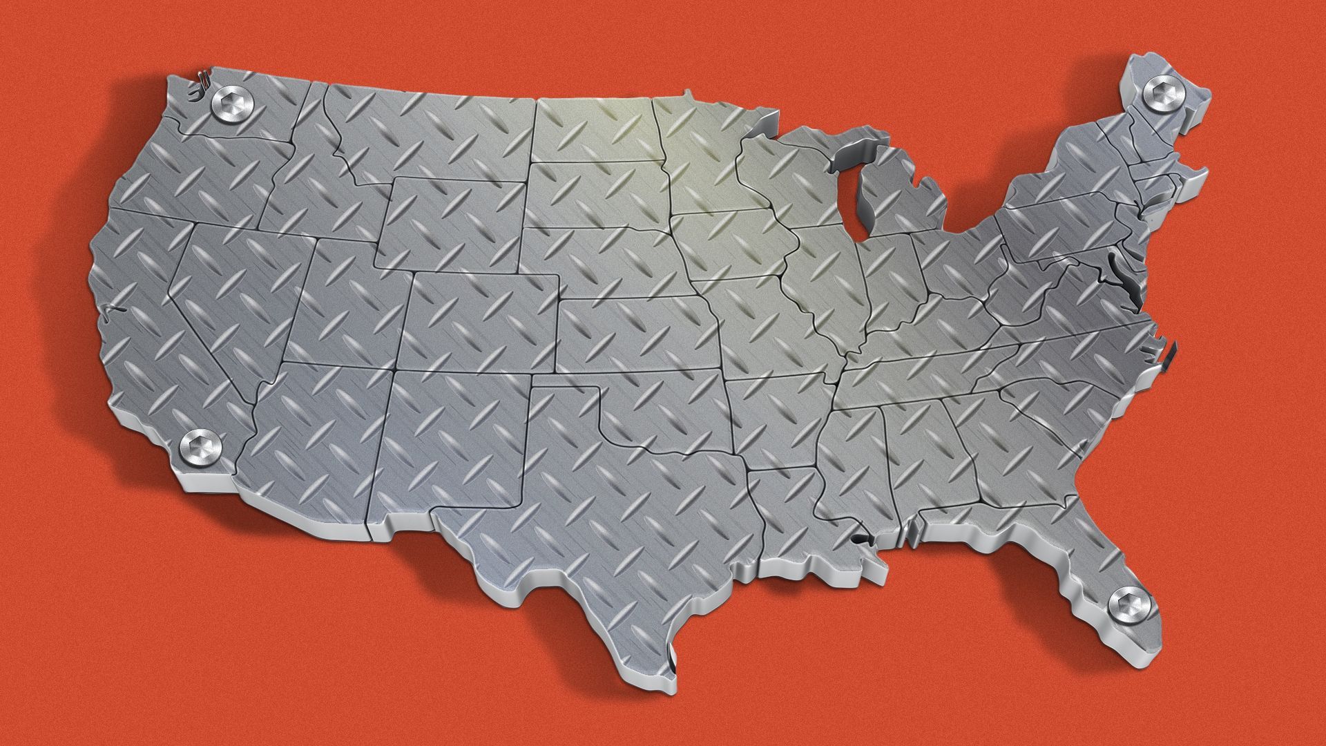 Illustration of the United States made of steel.