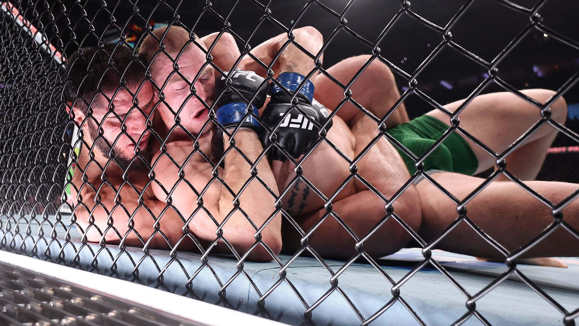 Islam Makhachev of Russia grapples Ian Machado Garry of Ireland in the UFC welterweight championship fight during the UFC 330 event at Xfinity Mobile Arena.
UFC 330: Makh