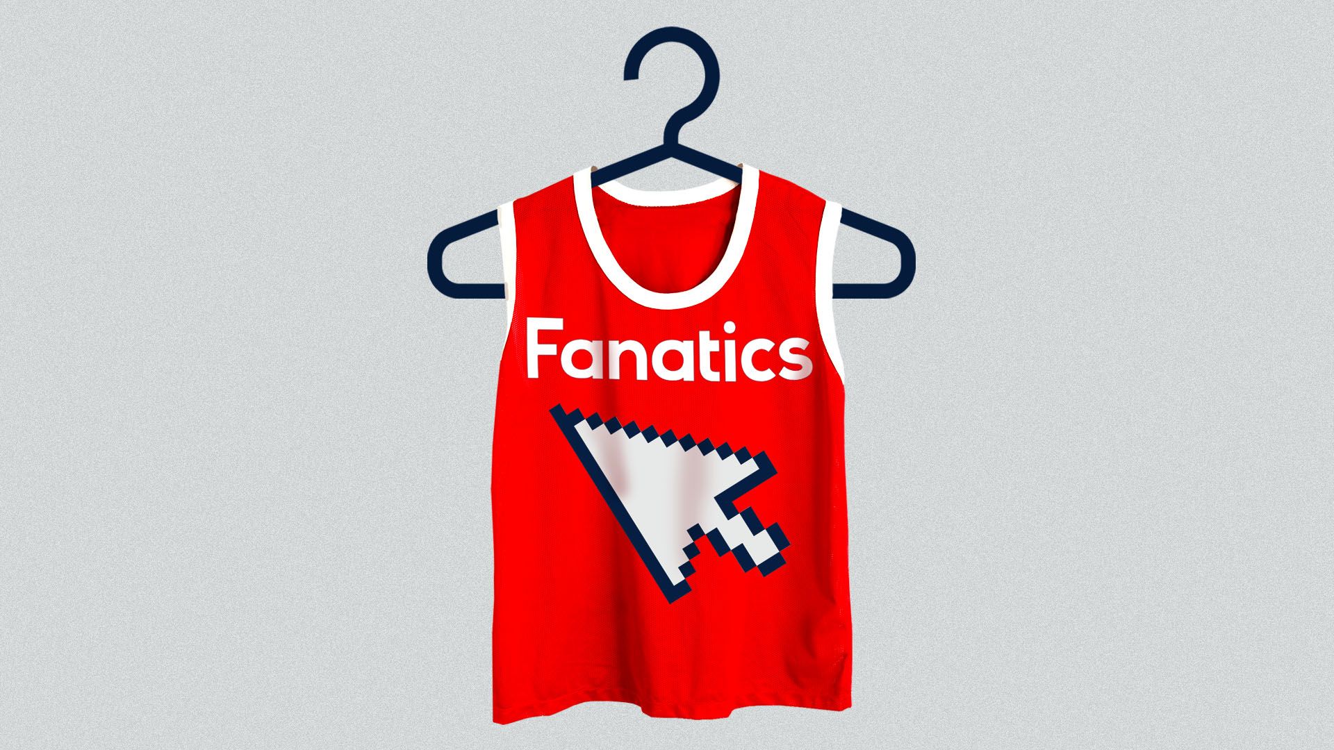 Illustration of a sports apparel shirt with the Fanatics logo and a cursor on it