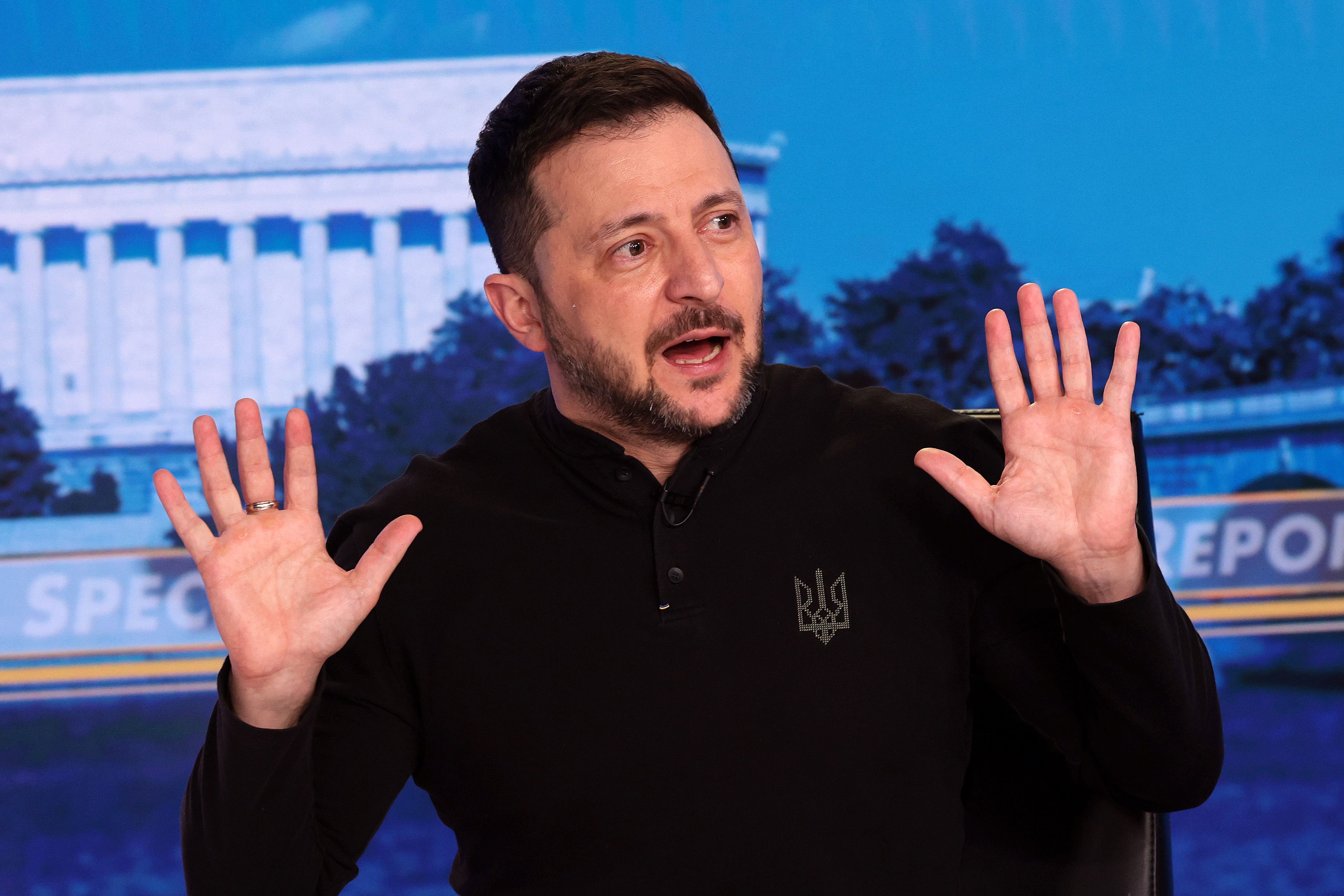 WASHINGTON, DC - FEBRUARY 28: Ukrainian President Volodymyr Zelensky speaks during an interview with Fox News Chief Political Anchor Bret Baier on Special Report With Bret Baier at the Fox News studios on February 28, 2025 in Washington, DC. Zelensky addressed his heated Oval Office meeting with Pre