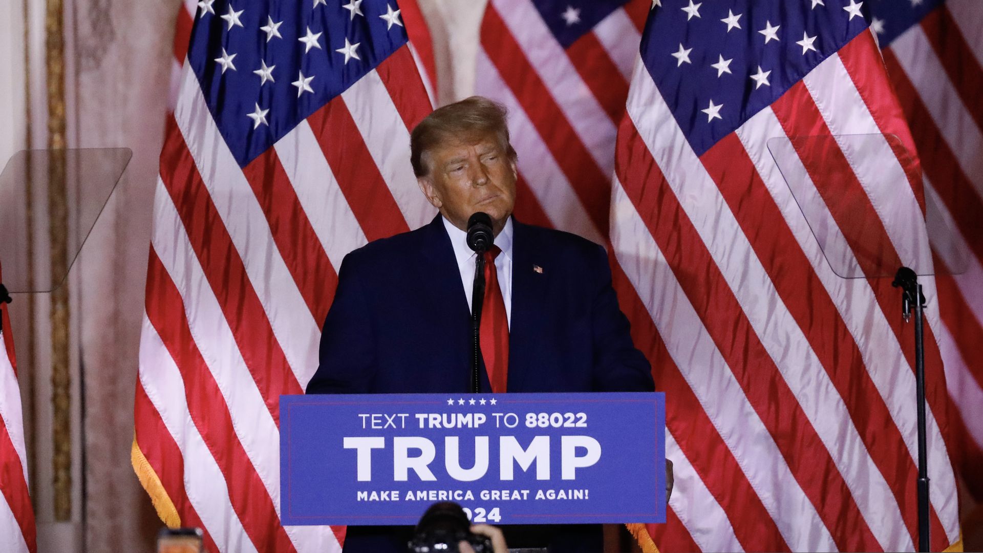 Former US President Donald Trump speaks at the Mar-a-Lago Club in Palm Beach, Florida, US, on Tuesday, Nov. 15, 2022.