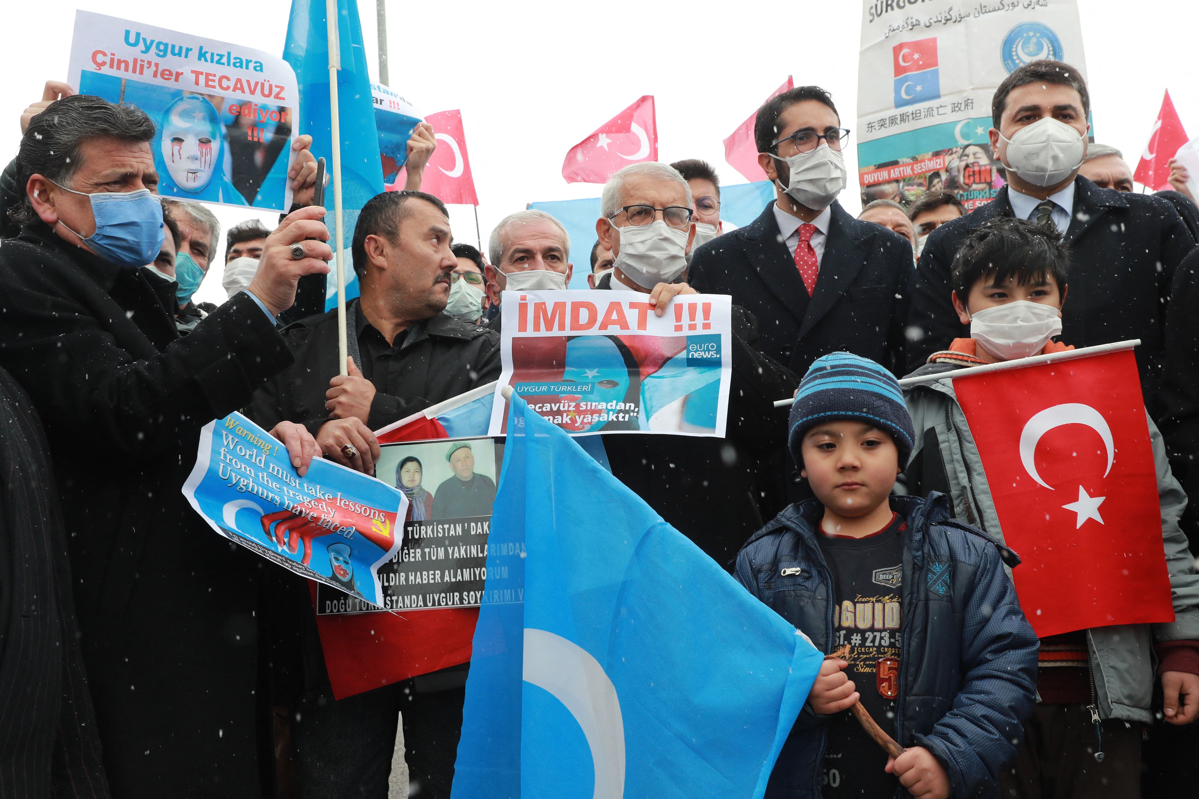 Protestors in front of the Chinese embassy in Ankara, on March 25, 2021