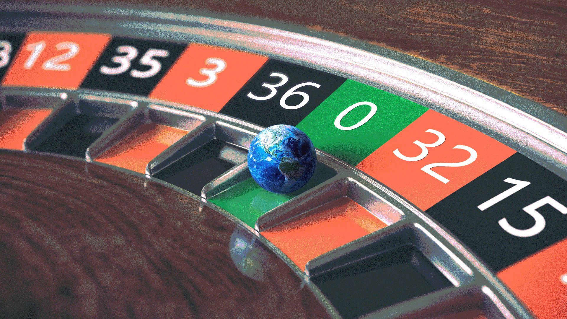 Illustration of the Earth in a roulette wheel.