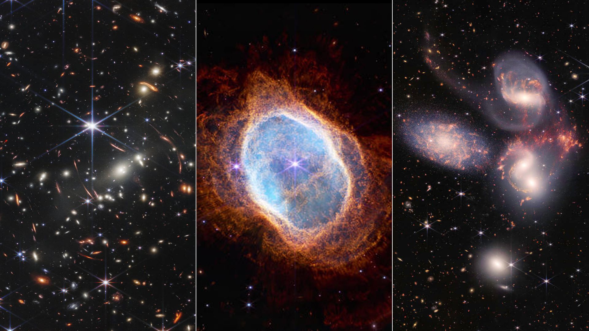 Three photos taken by the James Webb Space Telescope.