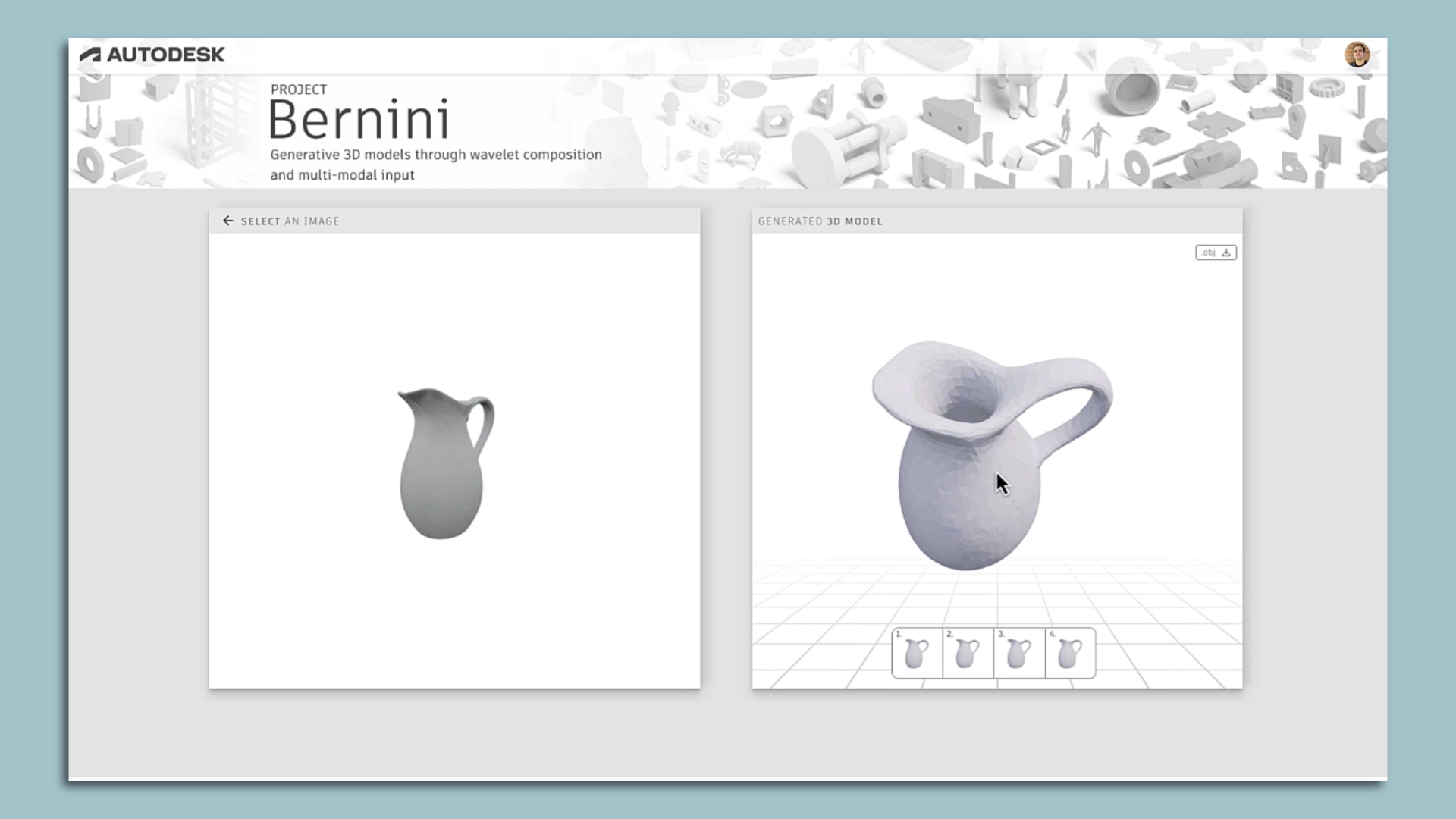A screenshot of Autodesk's "Project Bernini" a generative AI model for 3D content