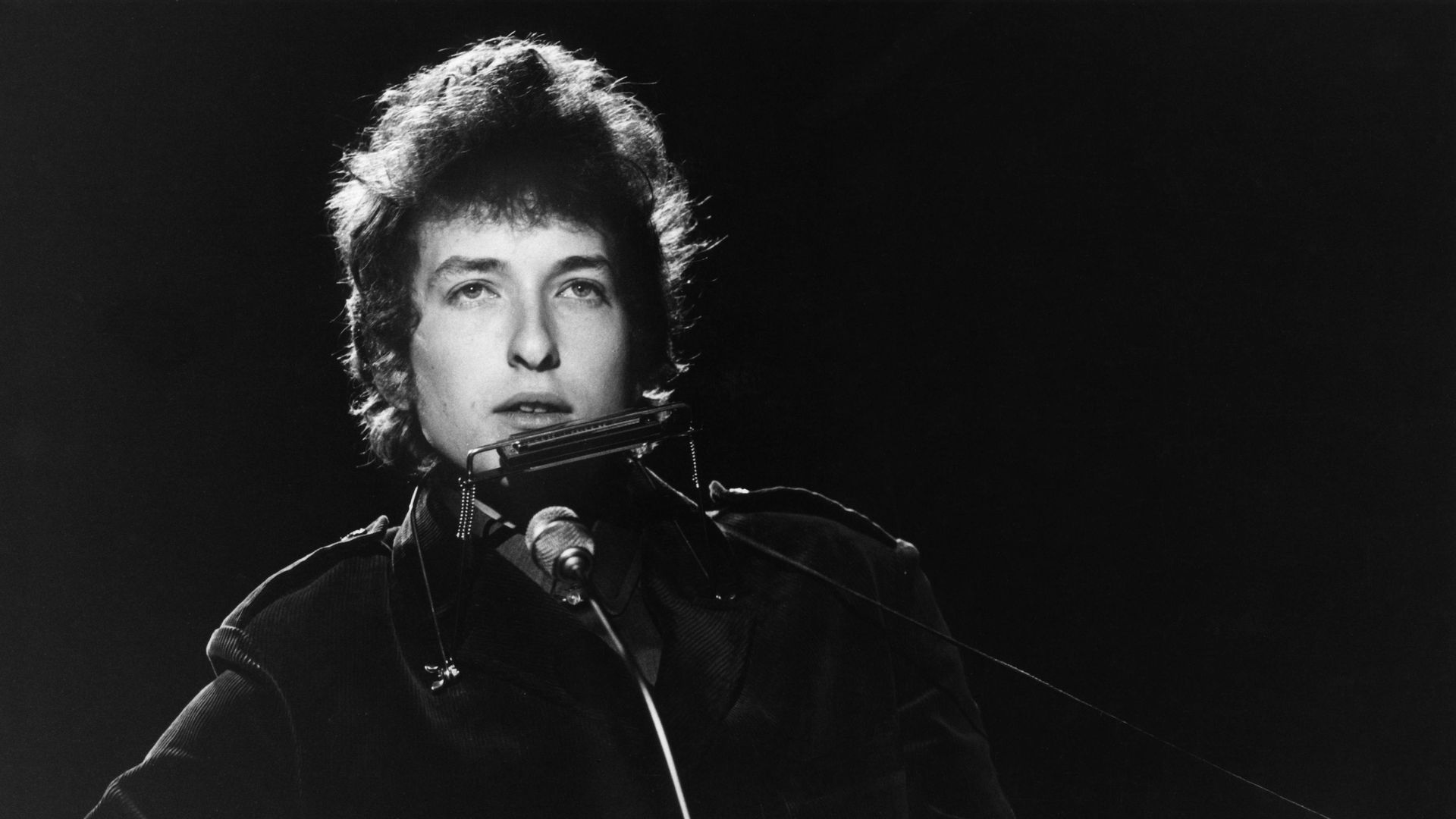 Photo of Bob DYLAN, performing on a BBC TV show in the U.K. in the 1960s