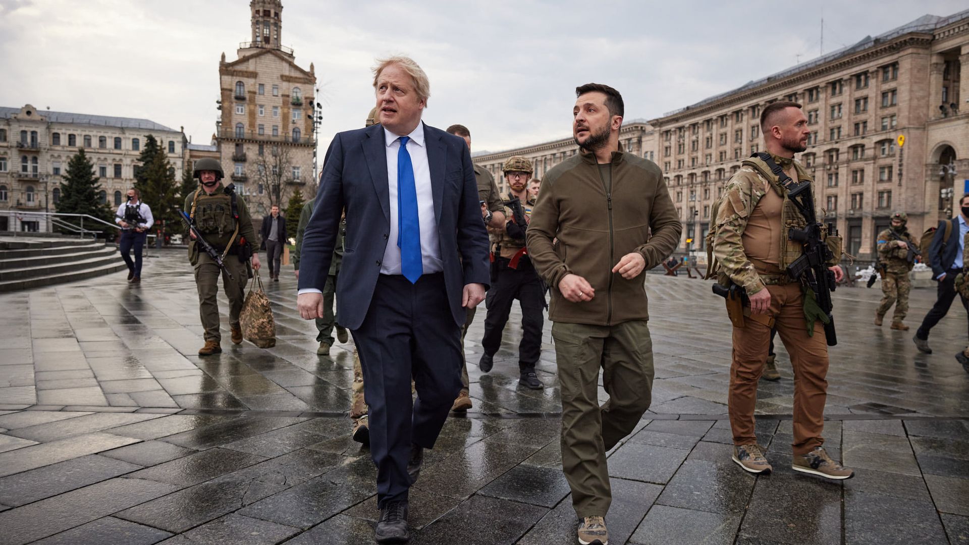 Zelensky and Boris Johnson walk in Kyiv