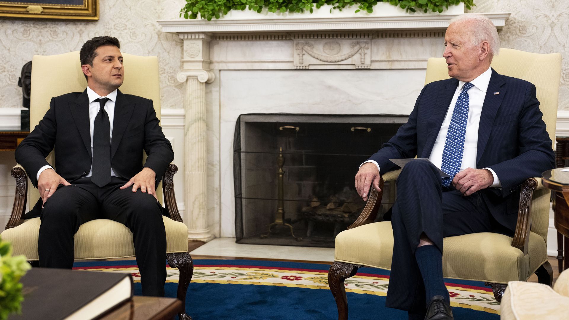 Ukrainian President Volodymyr Zelensky sits next to President Biden during his visit to the White House in September 2021.