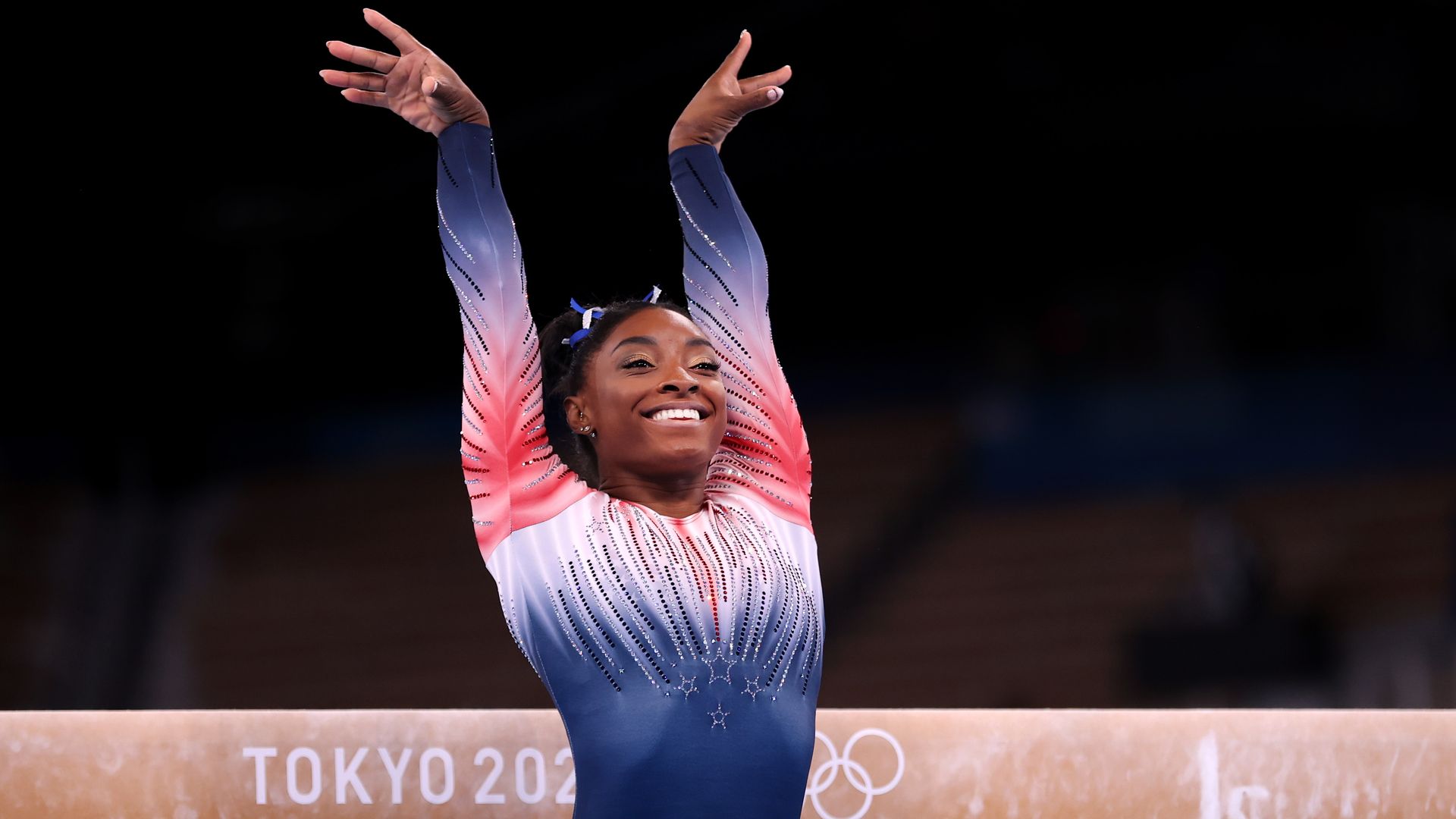Simone Biles of Team United States in action during the Women's Balance Beam Final.