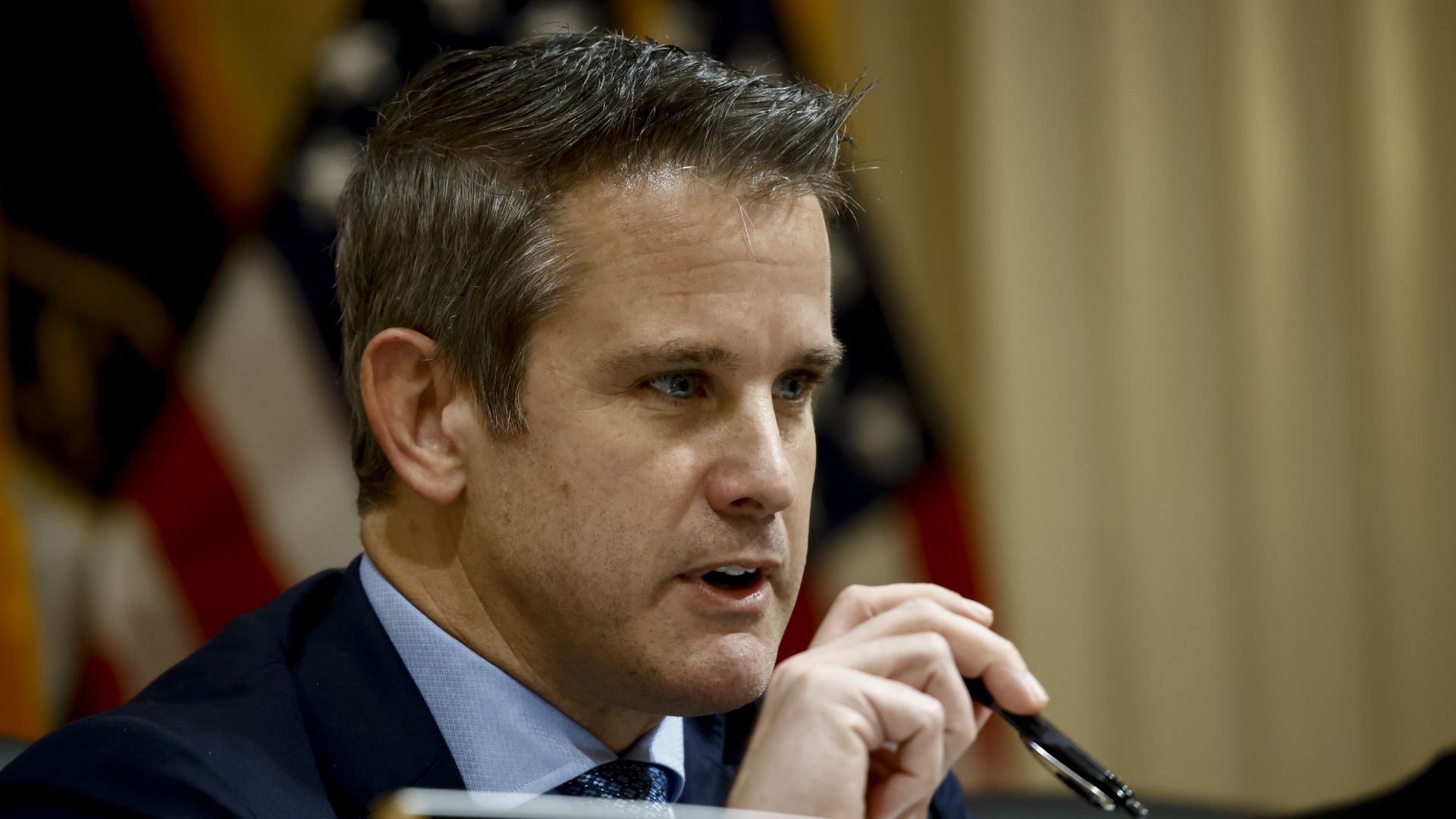 Representative Adam Kinzinger, a Republican from Illinois, speaks during a hearing of the Select Committee to Investigate the January 6th Attack.