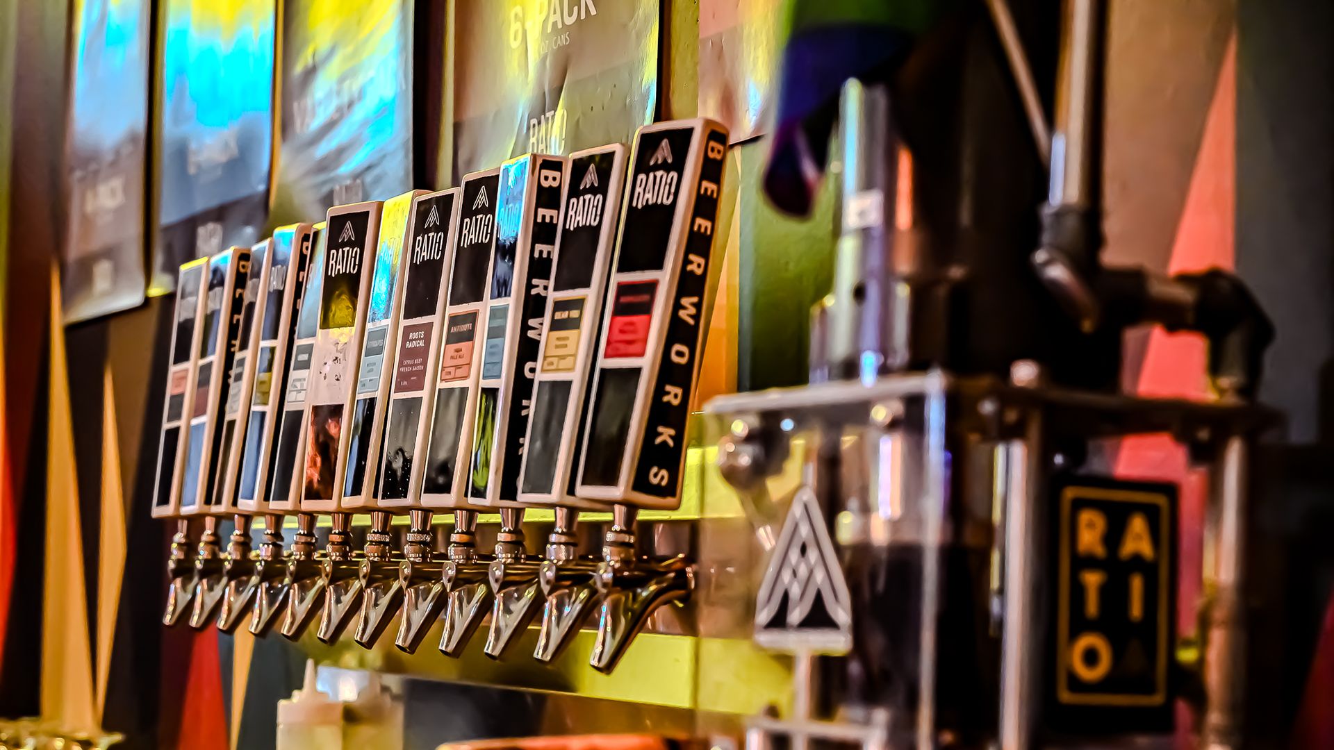 Ratio tap handles at the bar.