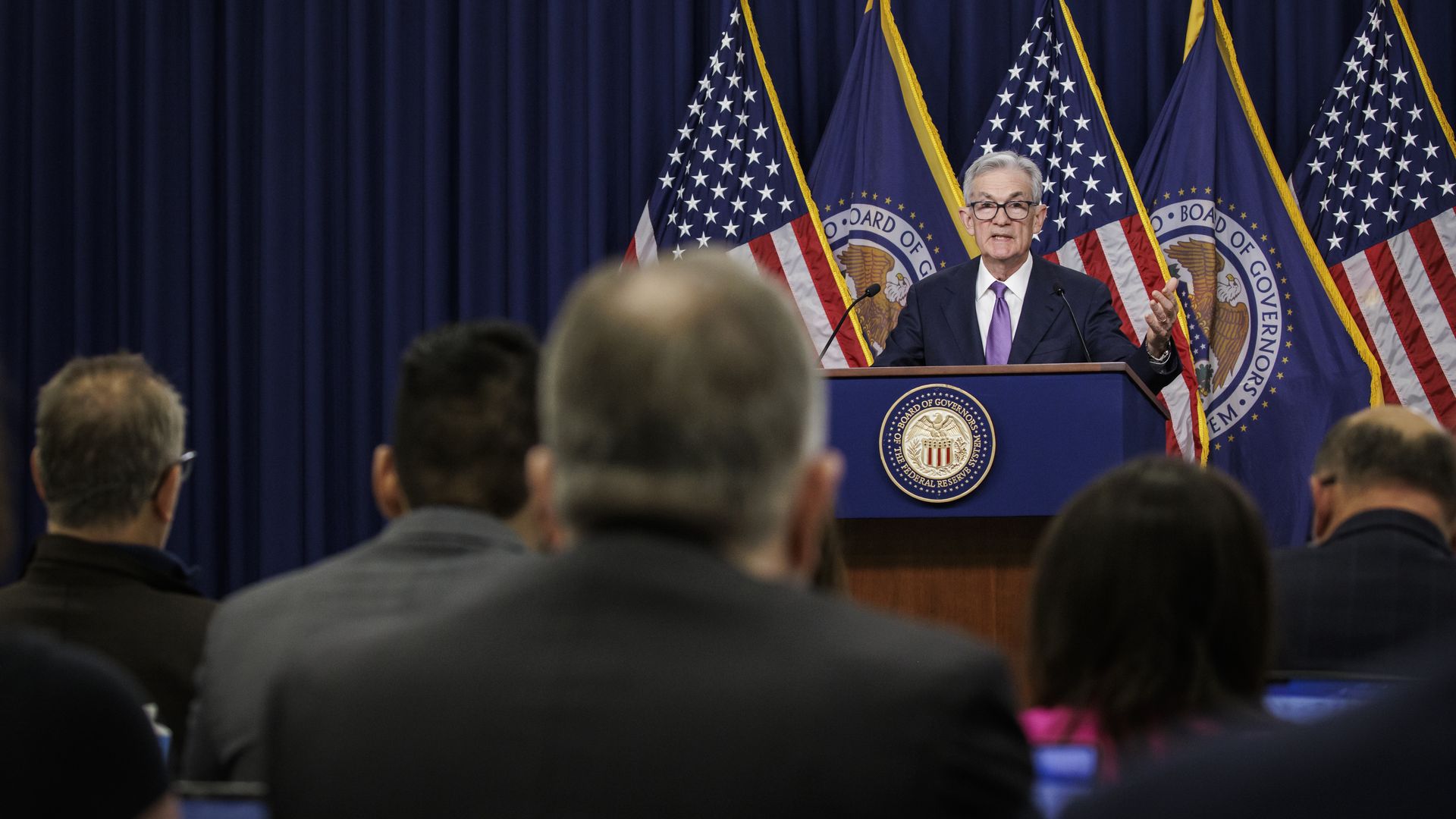 Fed chair Jerome Powell speaks at a press conference