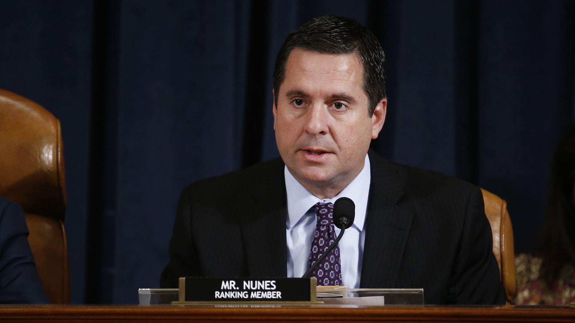 Rep. Devin Nunes, a ranking member of the House Intelligence Committee, speaks during an impeachment inquiry hearingon Capitol Hill November 21, 2019 in Washington, DC.