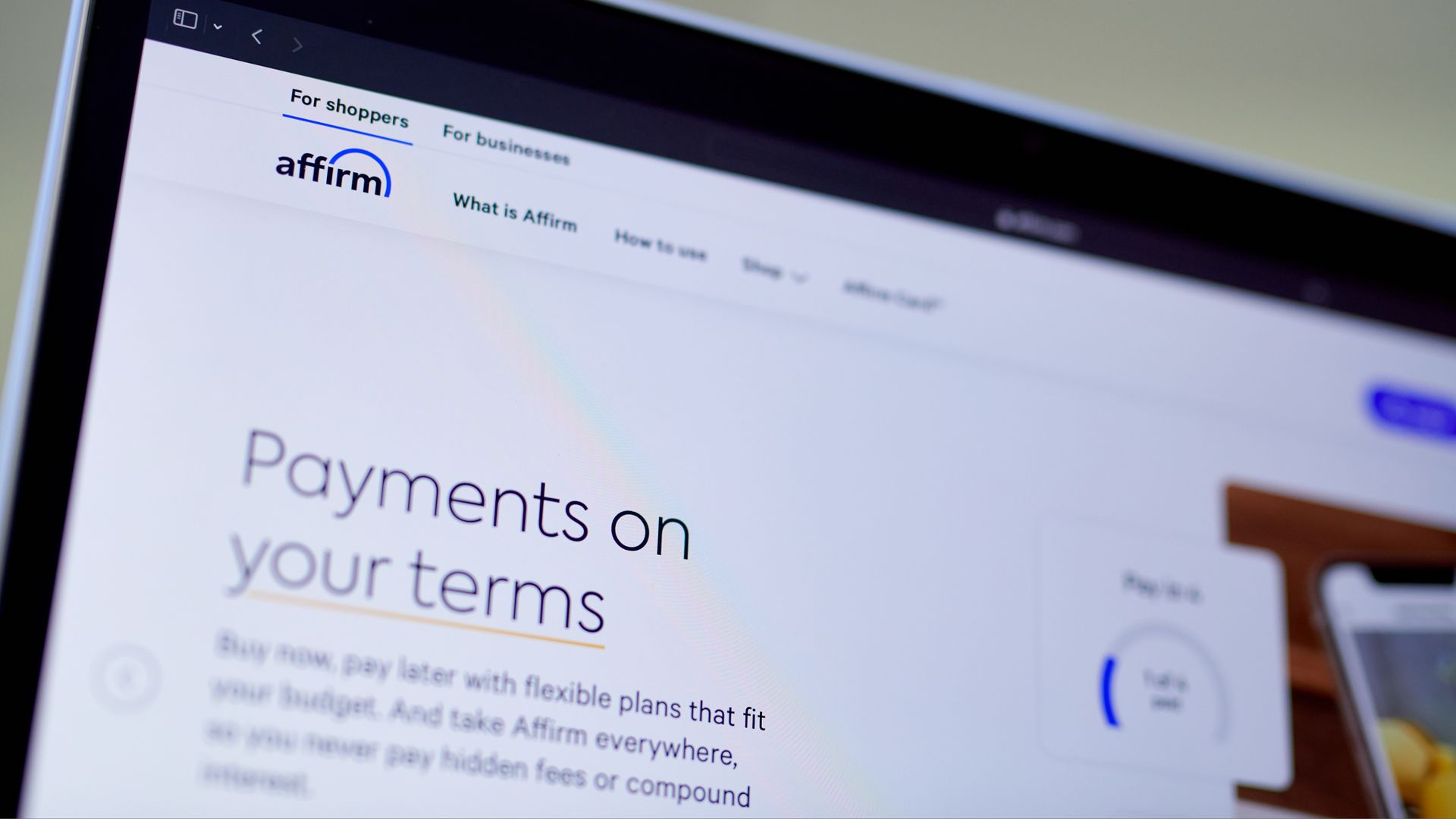 Affirm's page on a computer screen.