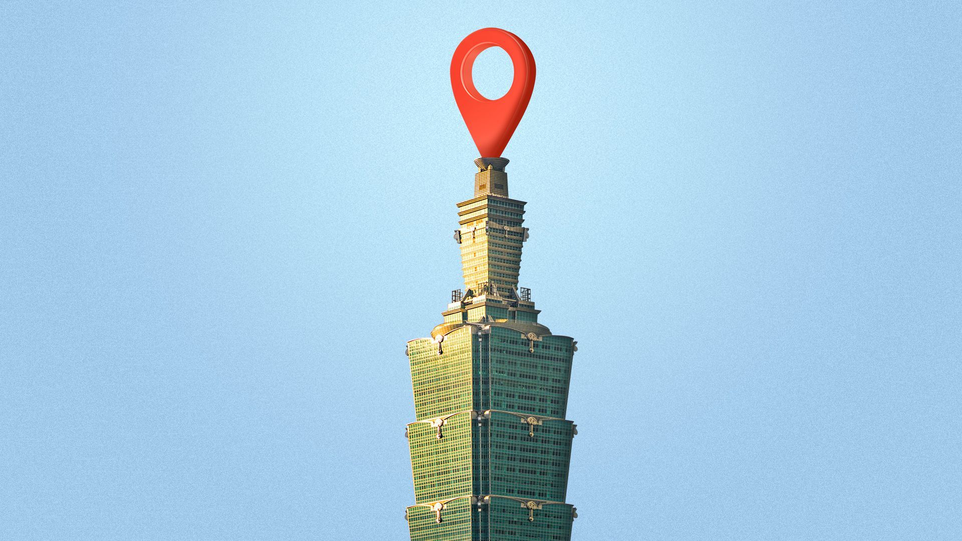 Illustration of Taipei 101 with a navigational icon at the top. 