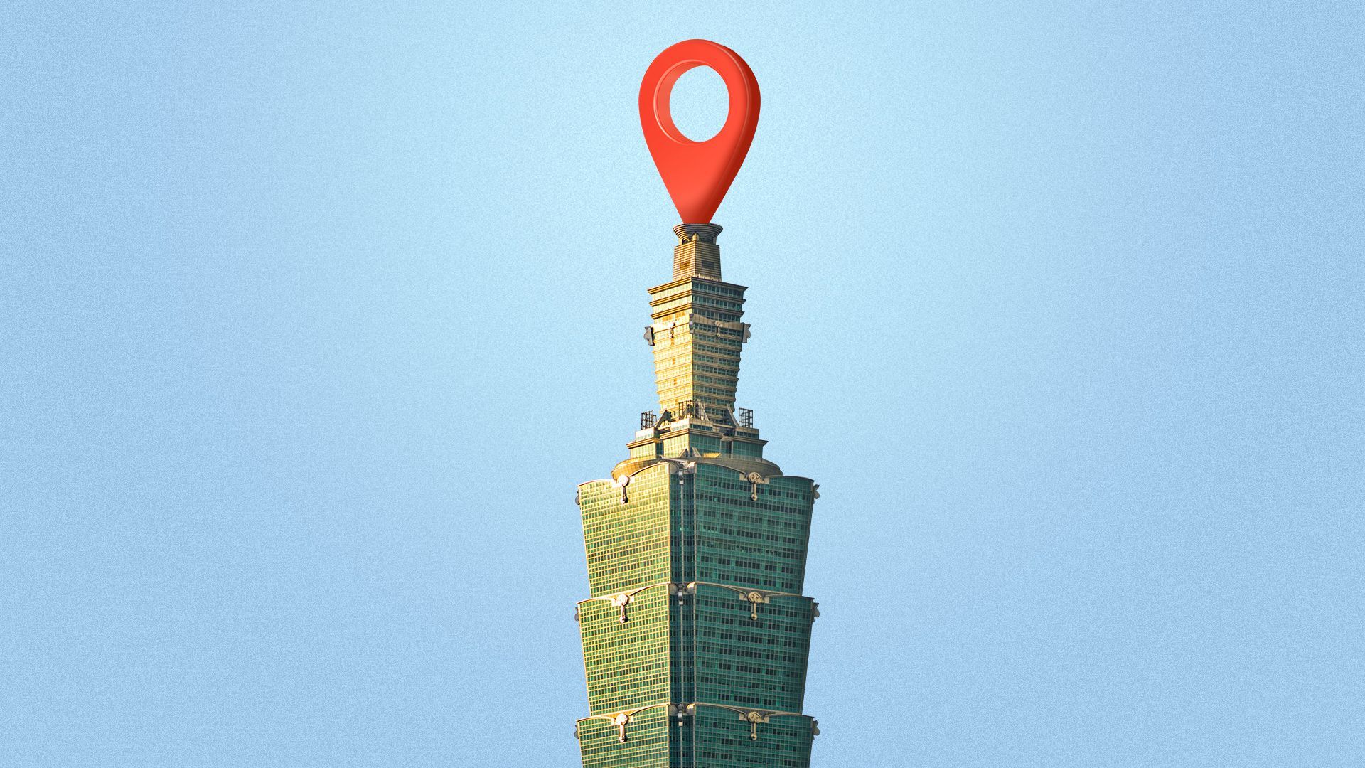 Illustration of Taipei 101 with a navigational icon at the top.