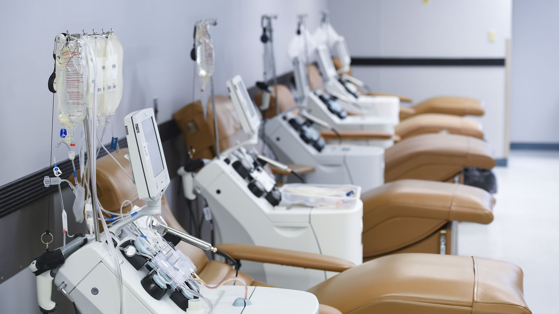 A photo of empty chairs at a blood bank