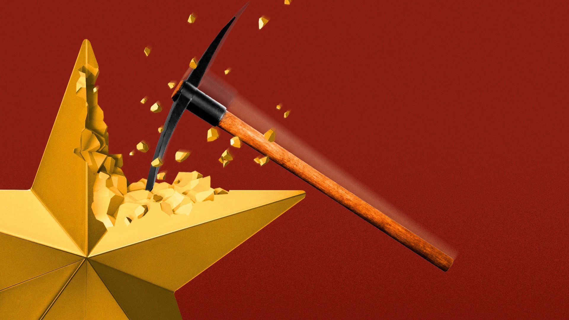 Illustration of a gold star being hit with a pickaxe. 