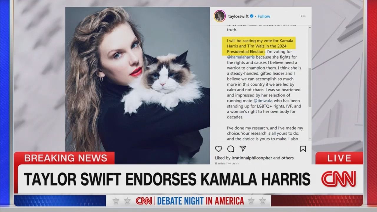 A CNN screenshot showing Taylor Swift's Instagram post.