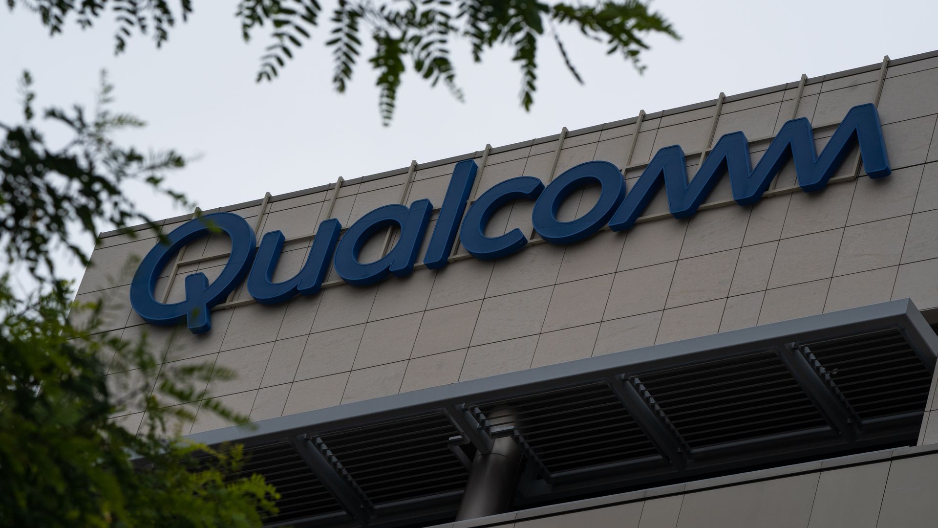 Qualcomm logo on building.