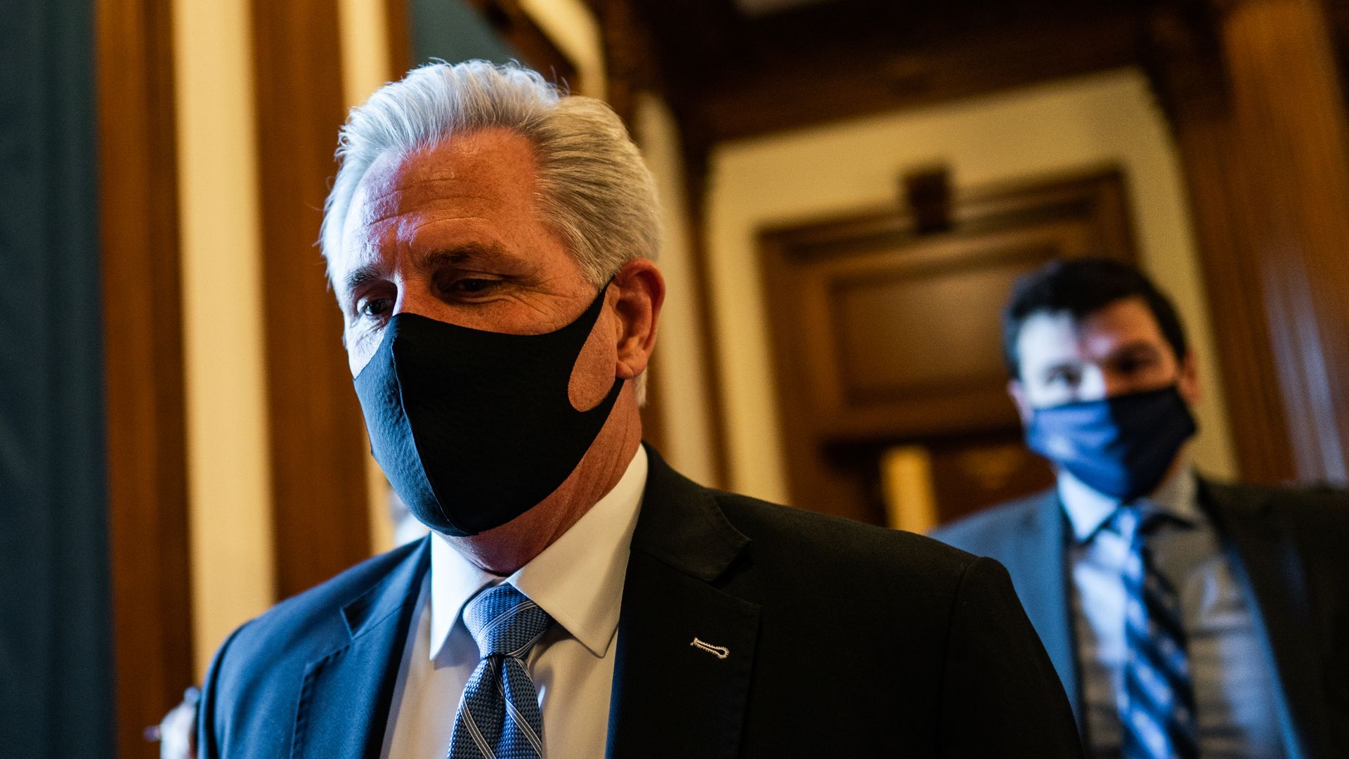 House Minority Leader Kevin McCarthy walks back to his office from the Senate floor.