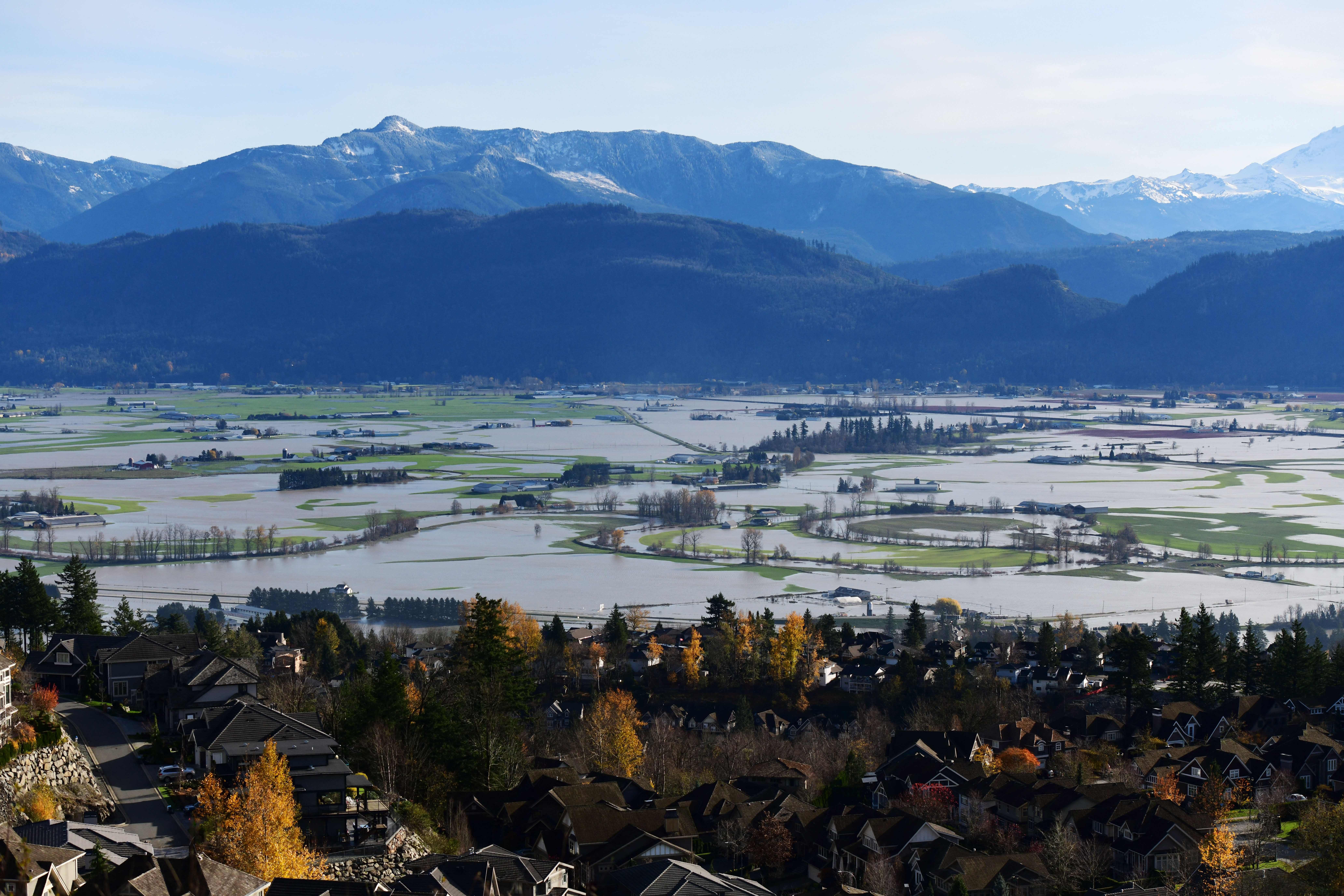   A view of flooding in the Sumas Prairie area of Abbotsford, Canada, on November 17.